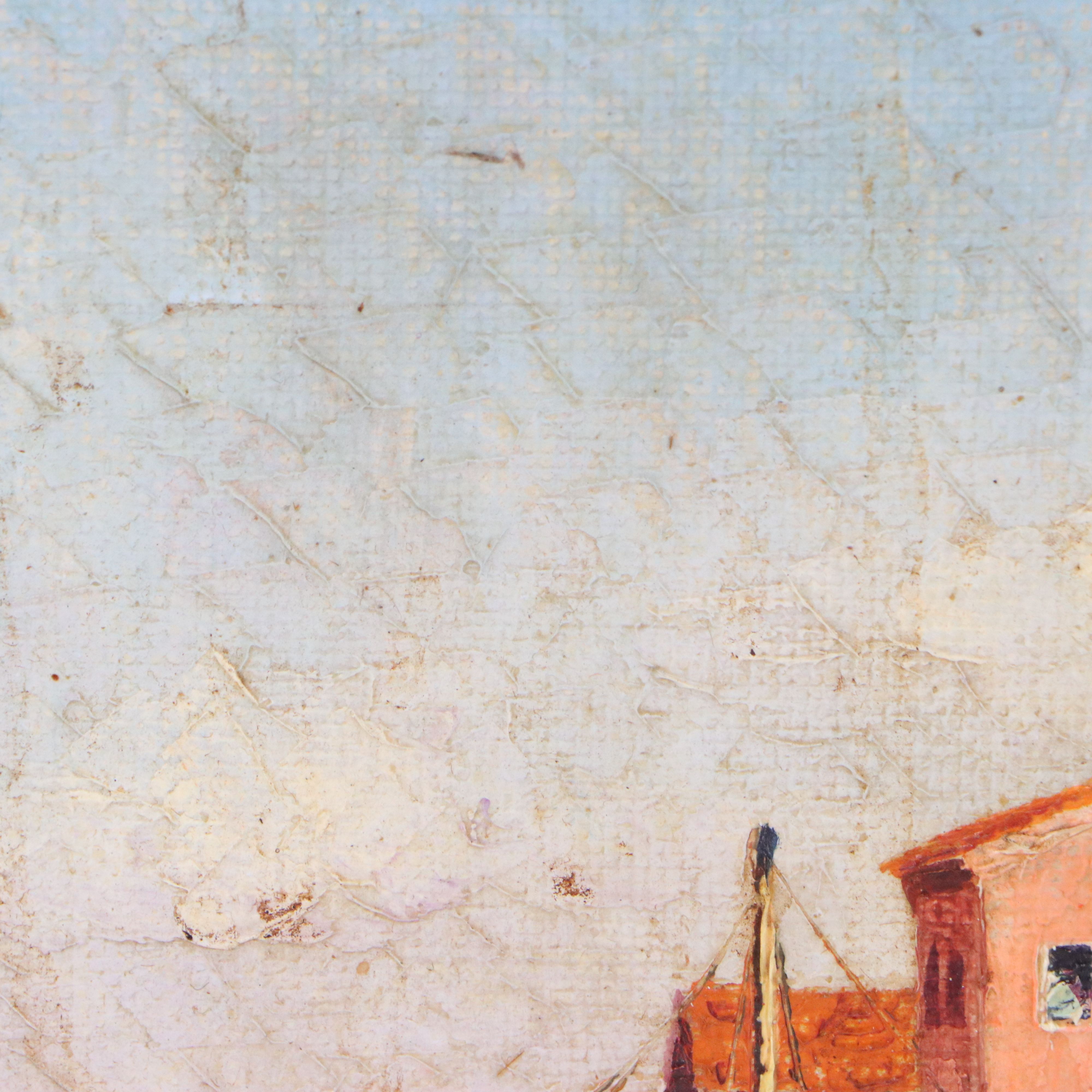 Johan Ingjald Holmbäck Oil Painting of Harbor Scene, 20th Century