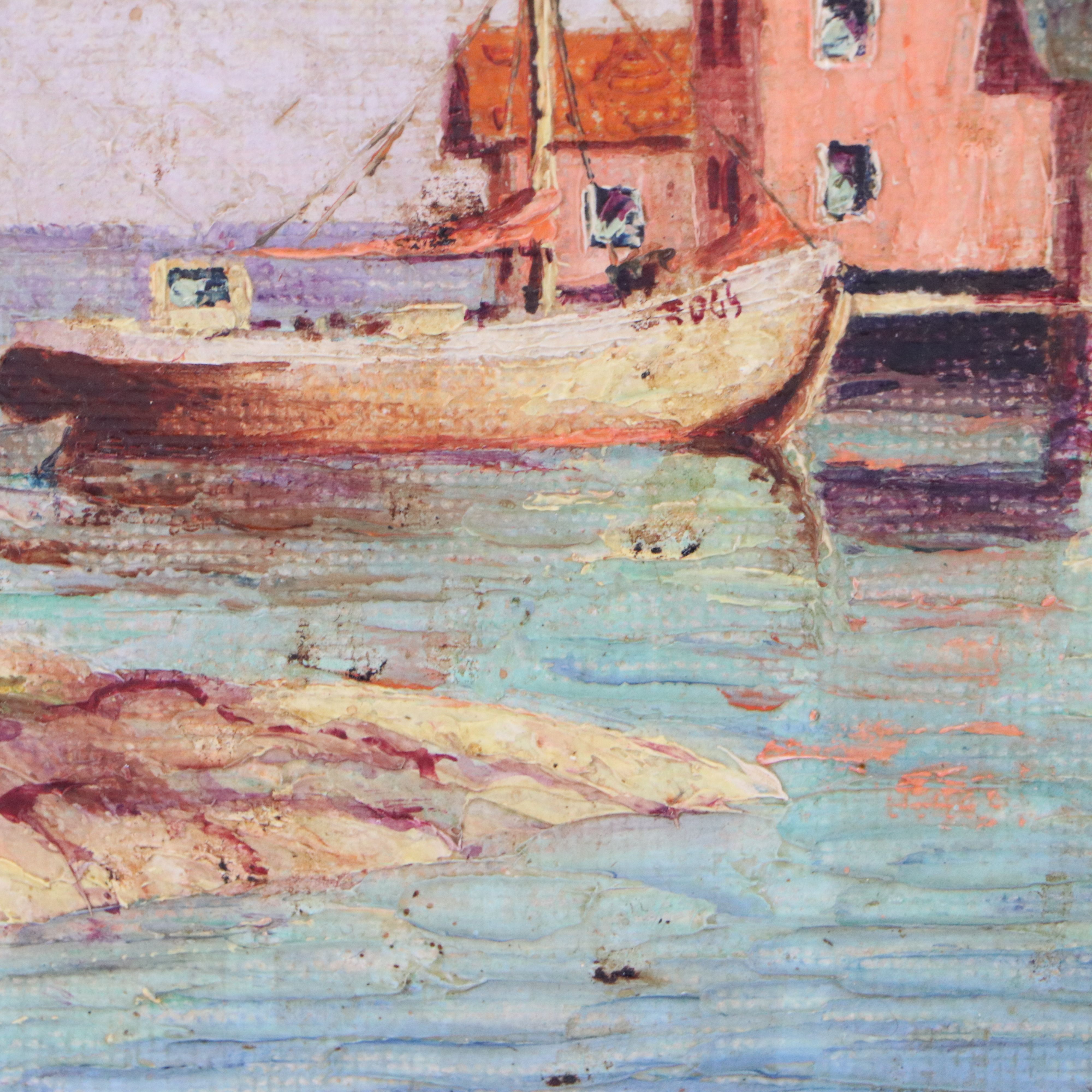 Johan Ingjald Holmbäck Oil Painting of Harbor Scene, 20th Century