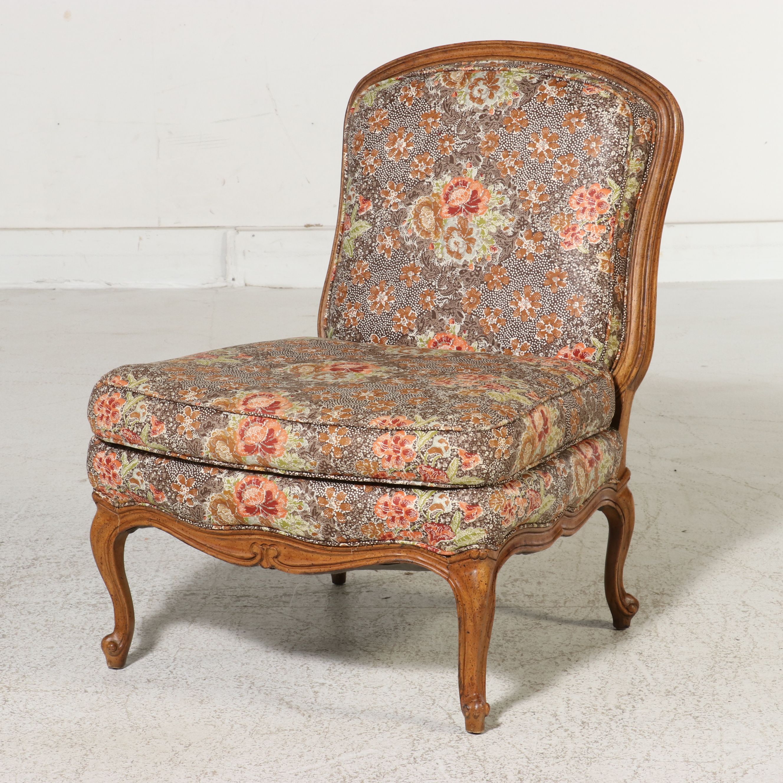 Pair of Louis XV Style Armless Slipper Chairs, Mid-20th Century
