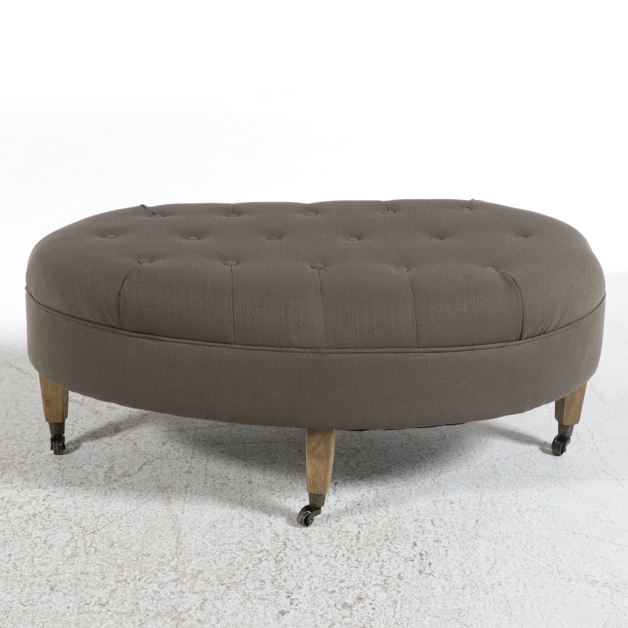 At Home Tufted Oval Cocktail Ottoman, 21st Century