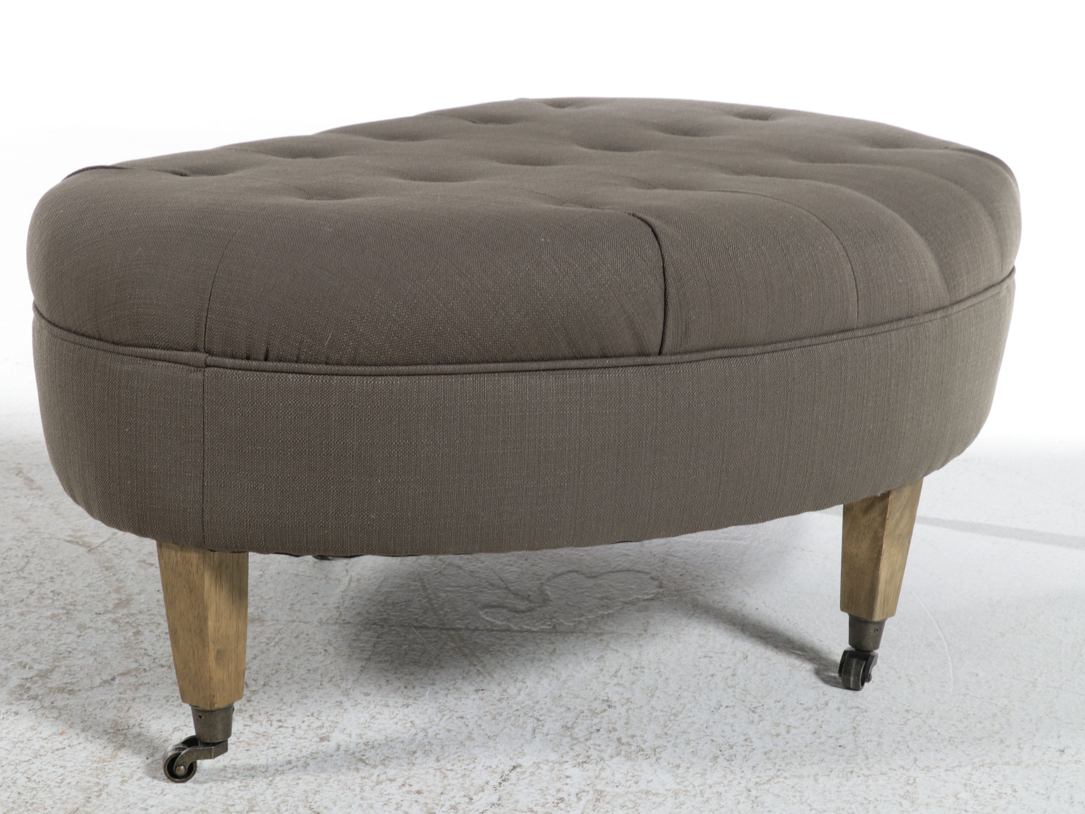 At Home Tufted Oval Cocktail Ottoman, 21st Century