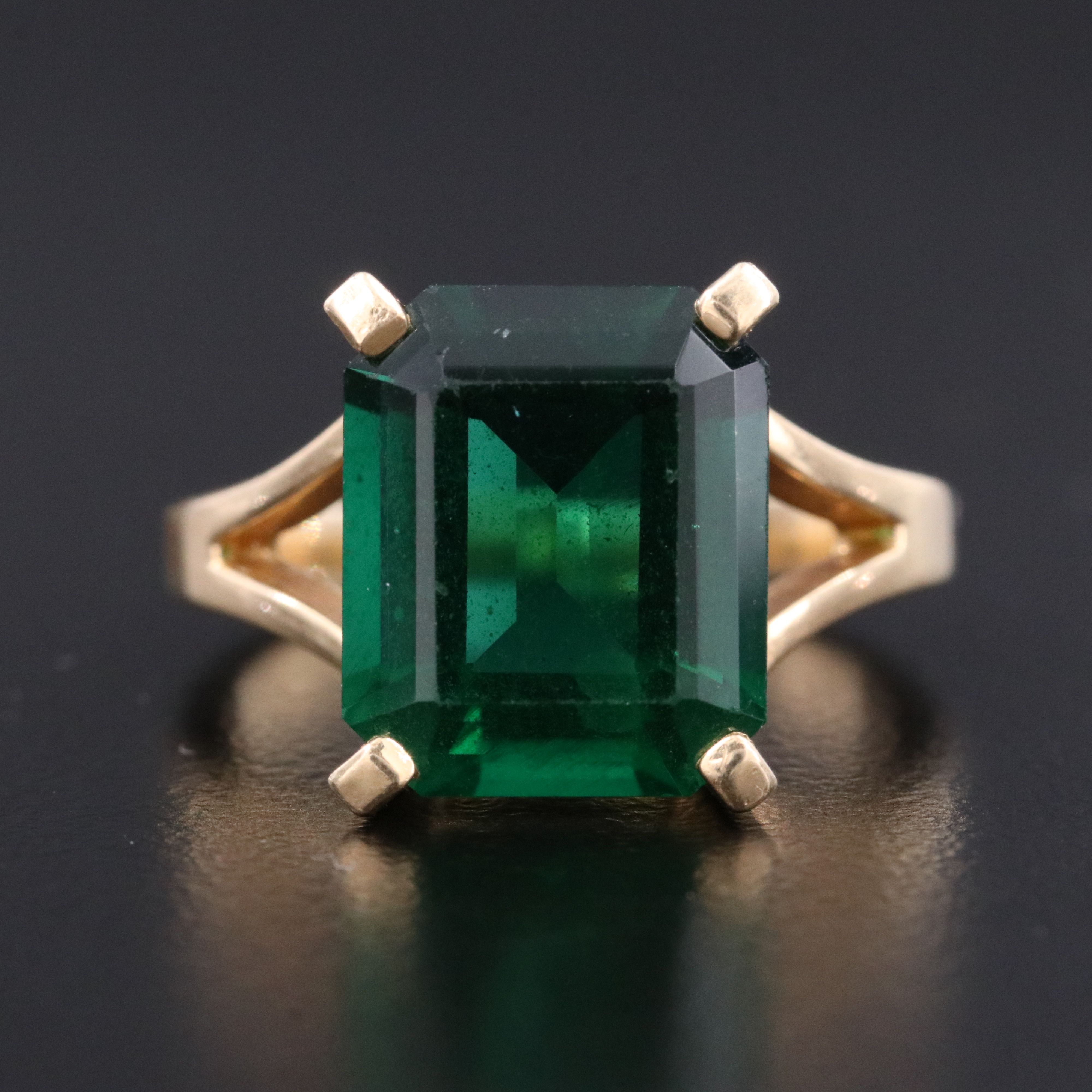 14K Faux Emerald Solitaire Ring