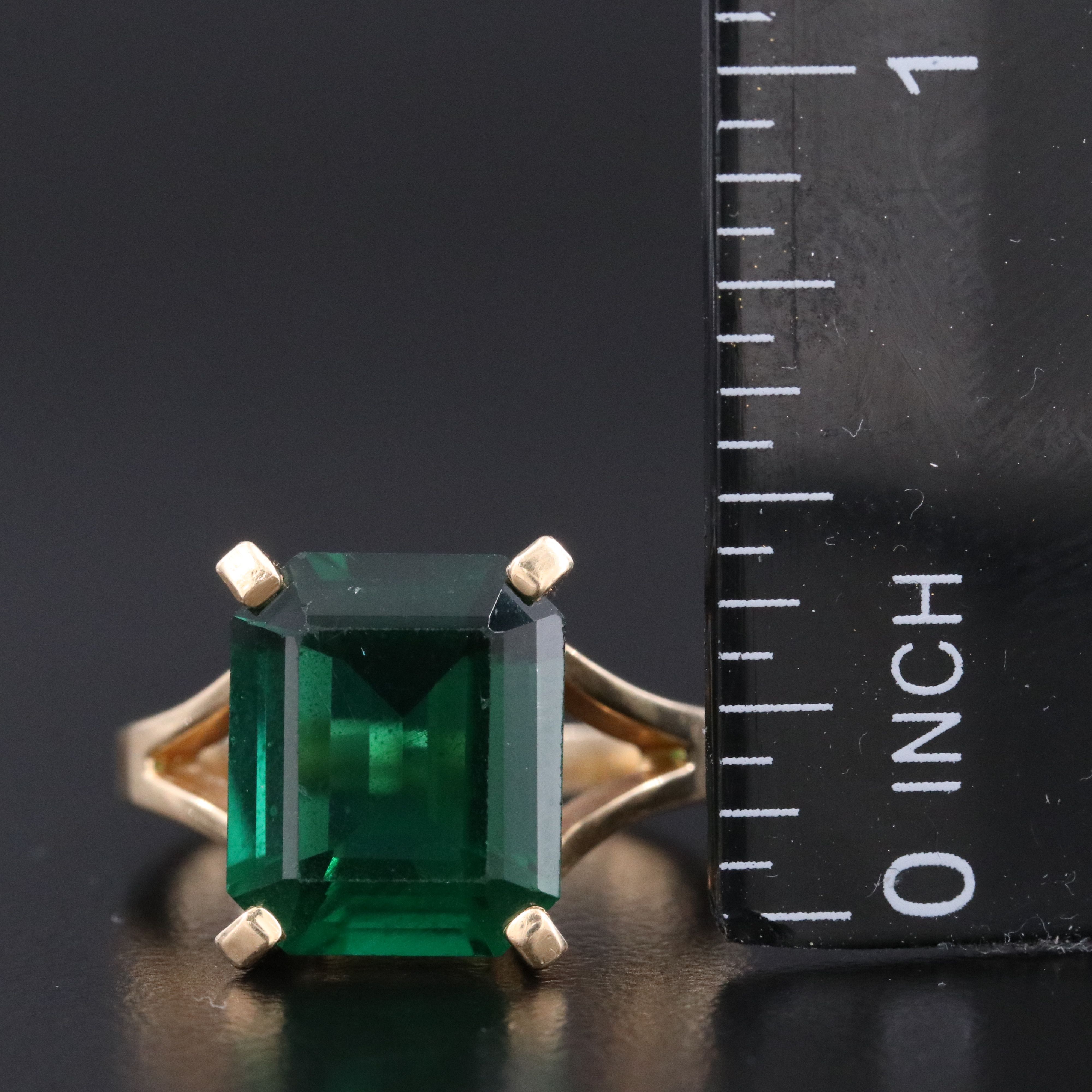 14K Faux Emerald Solitaire Ring