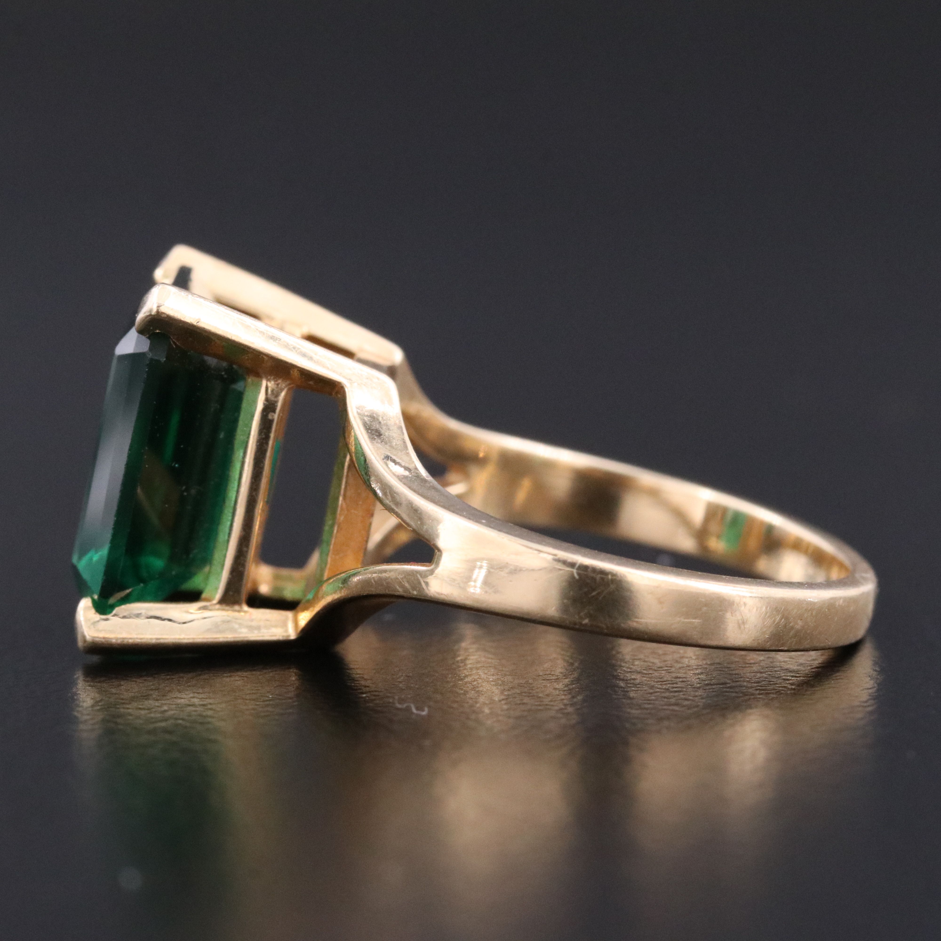 14K Faux Emerald Solitaire Ring