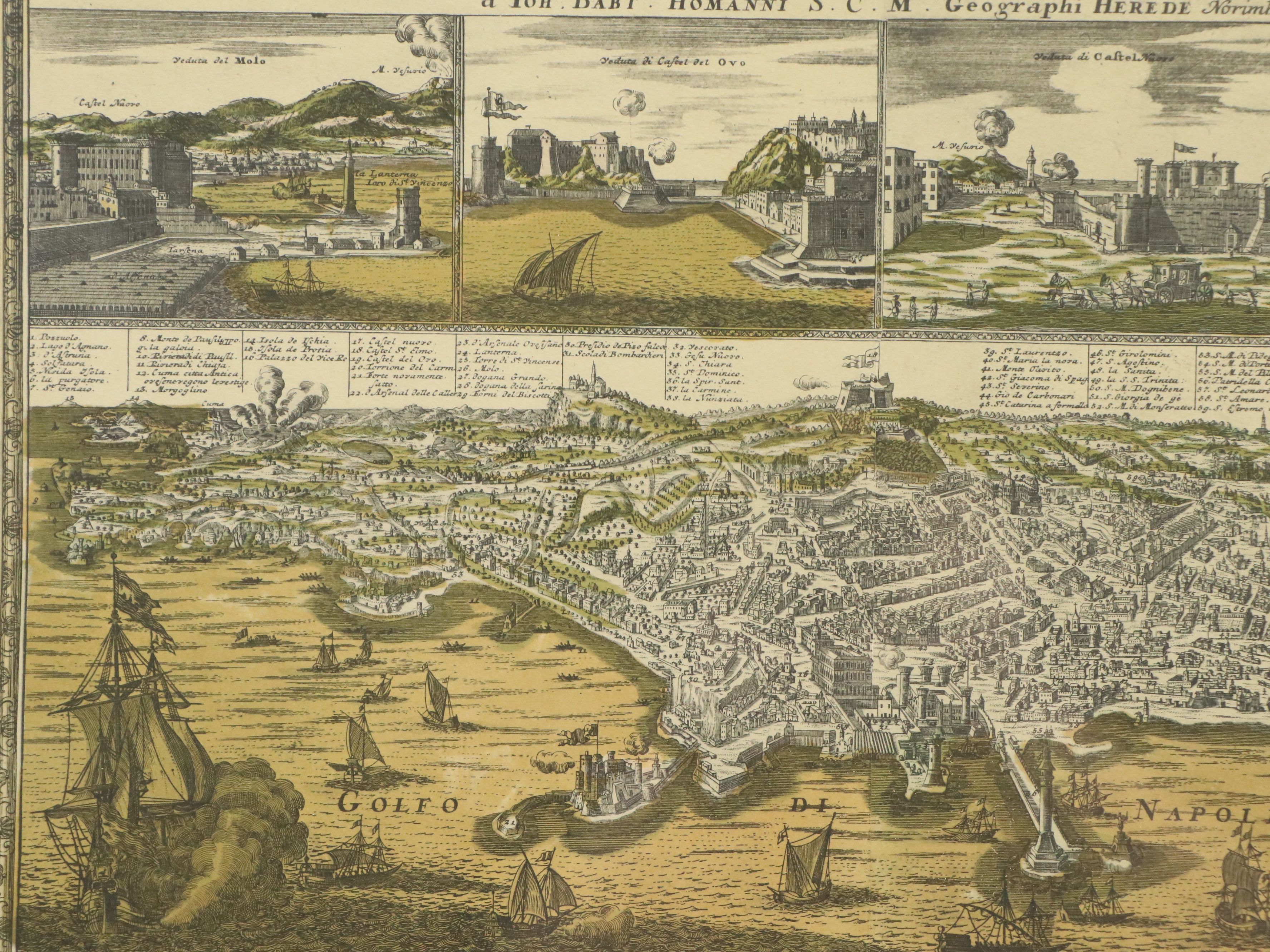 Offset Lithograph Map After Johann B. Homann of Naples and Main Buildings