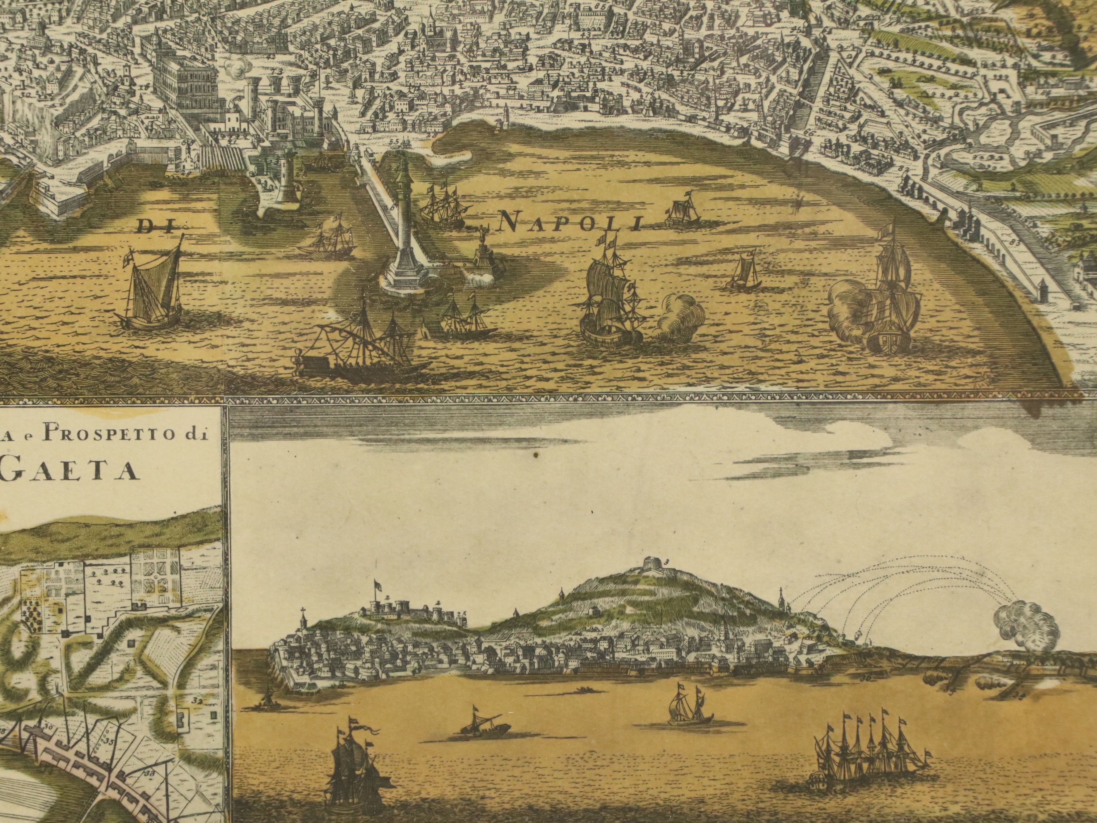 Offset Lithograph Map After Johann B. Homann of Naples and Main Buildings