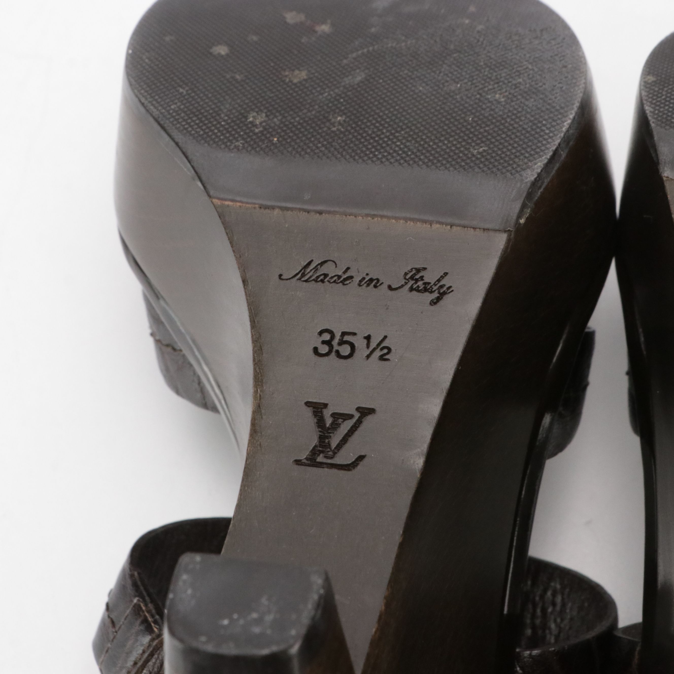 Louis Vuitton Gladiator Wedge Sandals in Alligator Leather and Monogram Canvas