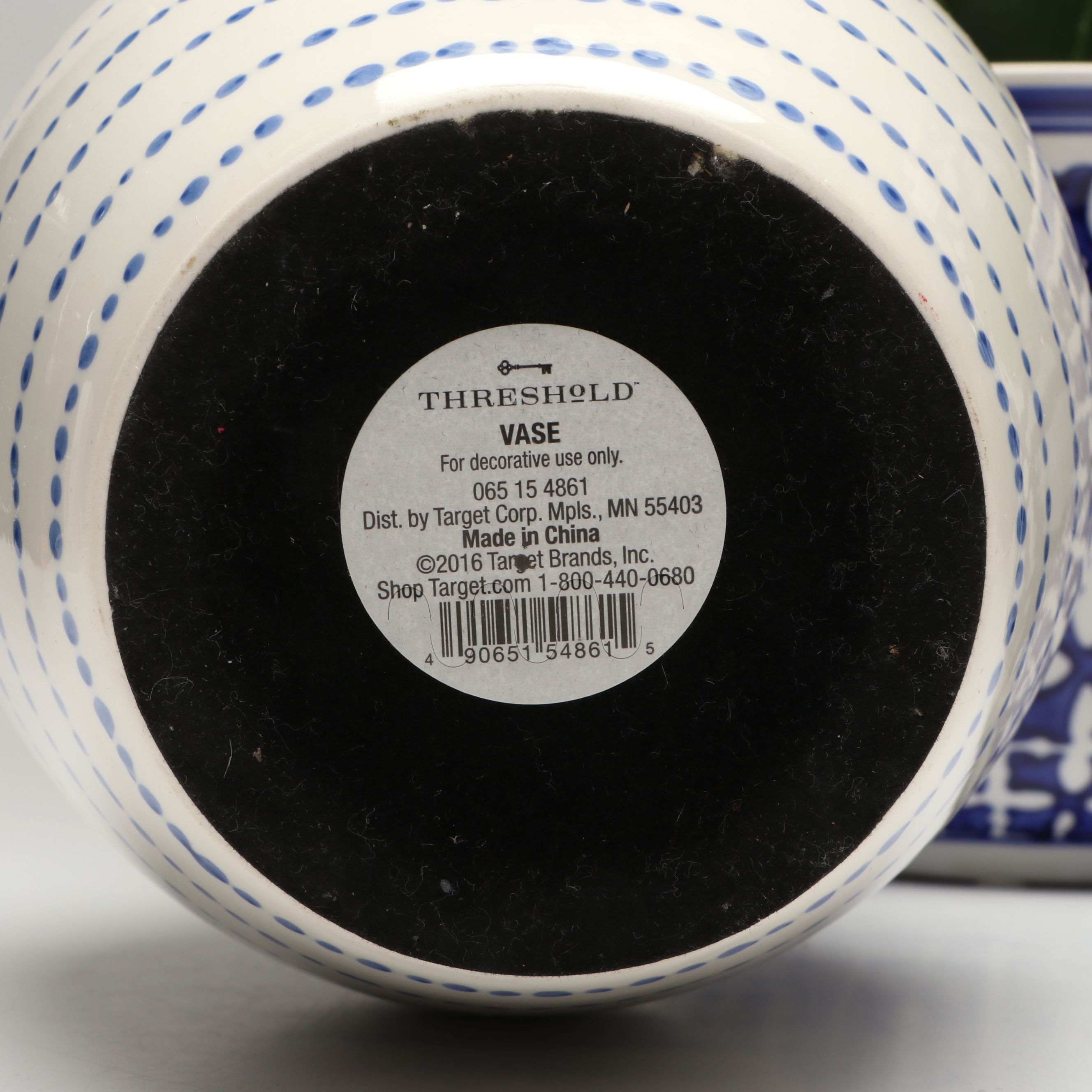 Contemporary Blue Patterned Ceramic Vases with Artificial Orchid and Succulent