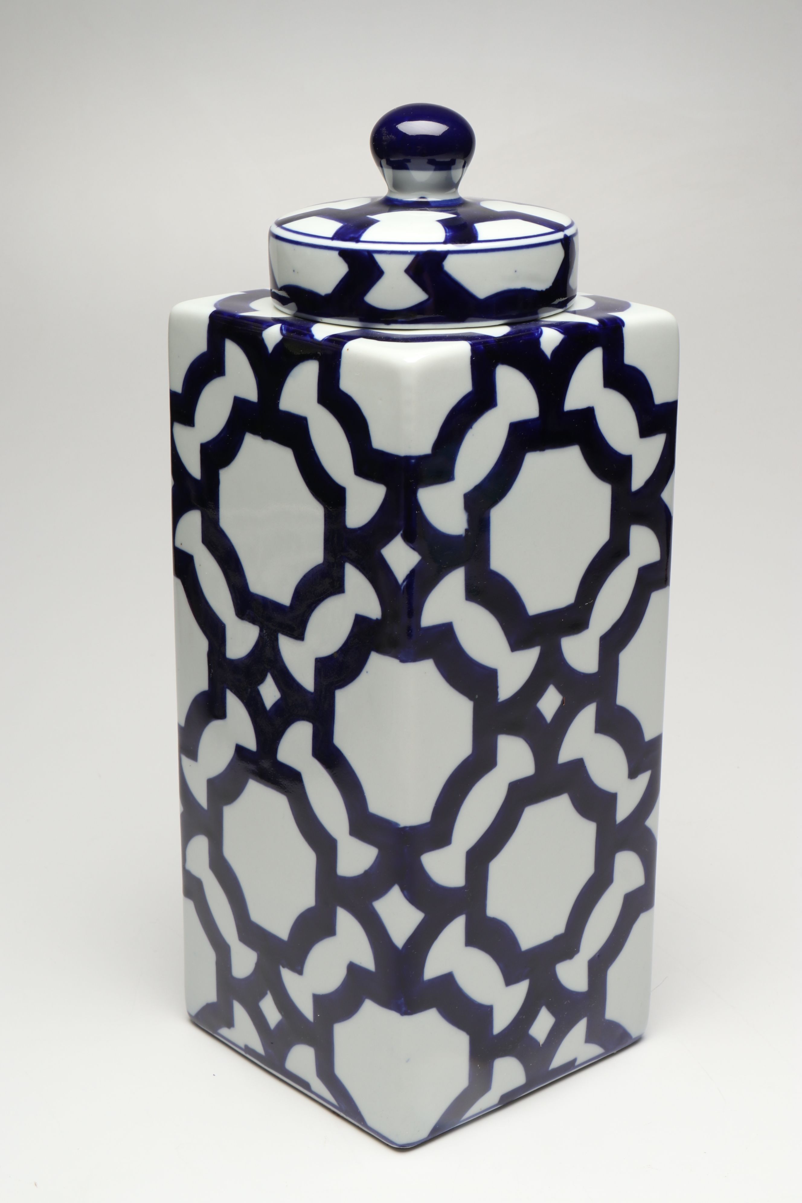 Contemporary Blue Patterned Ceramic Vases with Artificial Orchid and Succulent