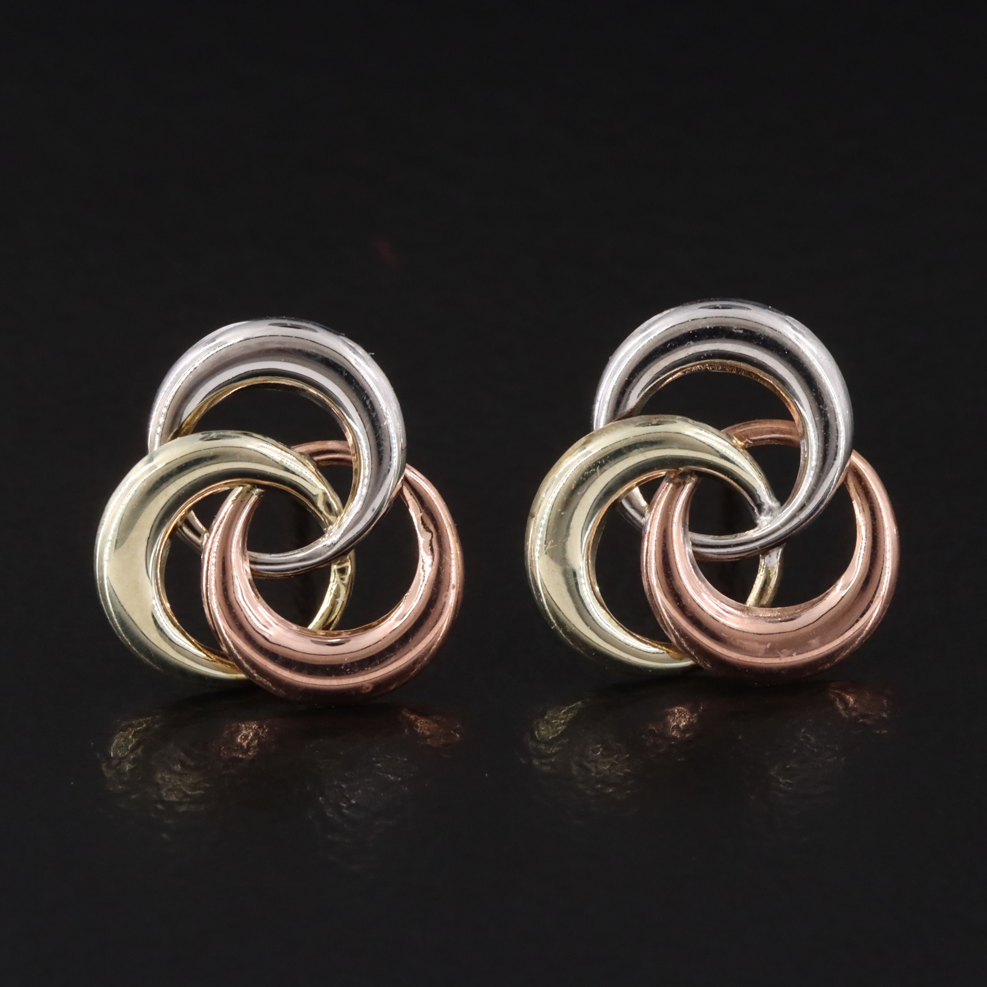 10K Tri-Color Trinity Earrings