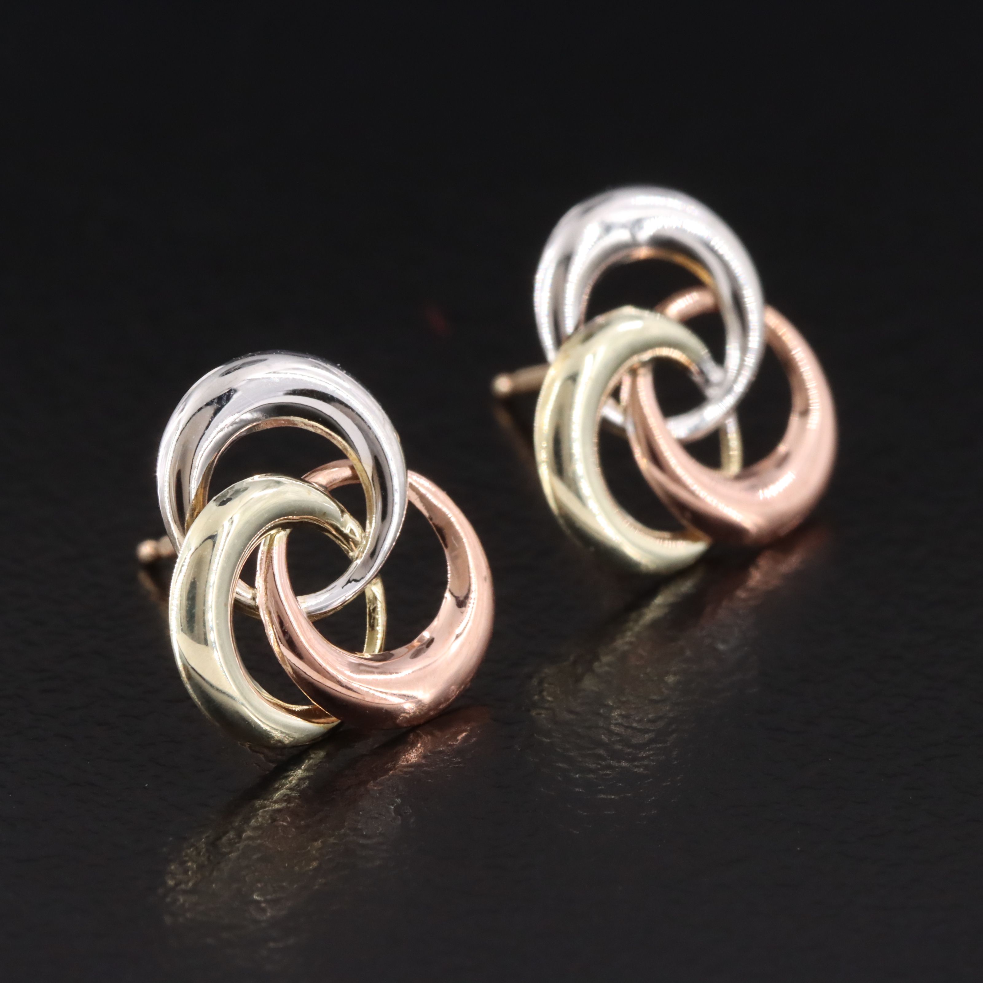 10K Tri-Color Trinity Earrings