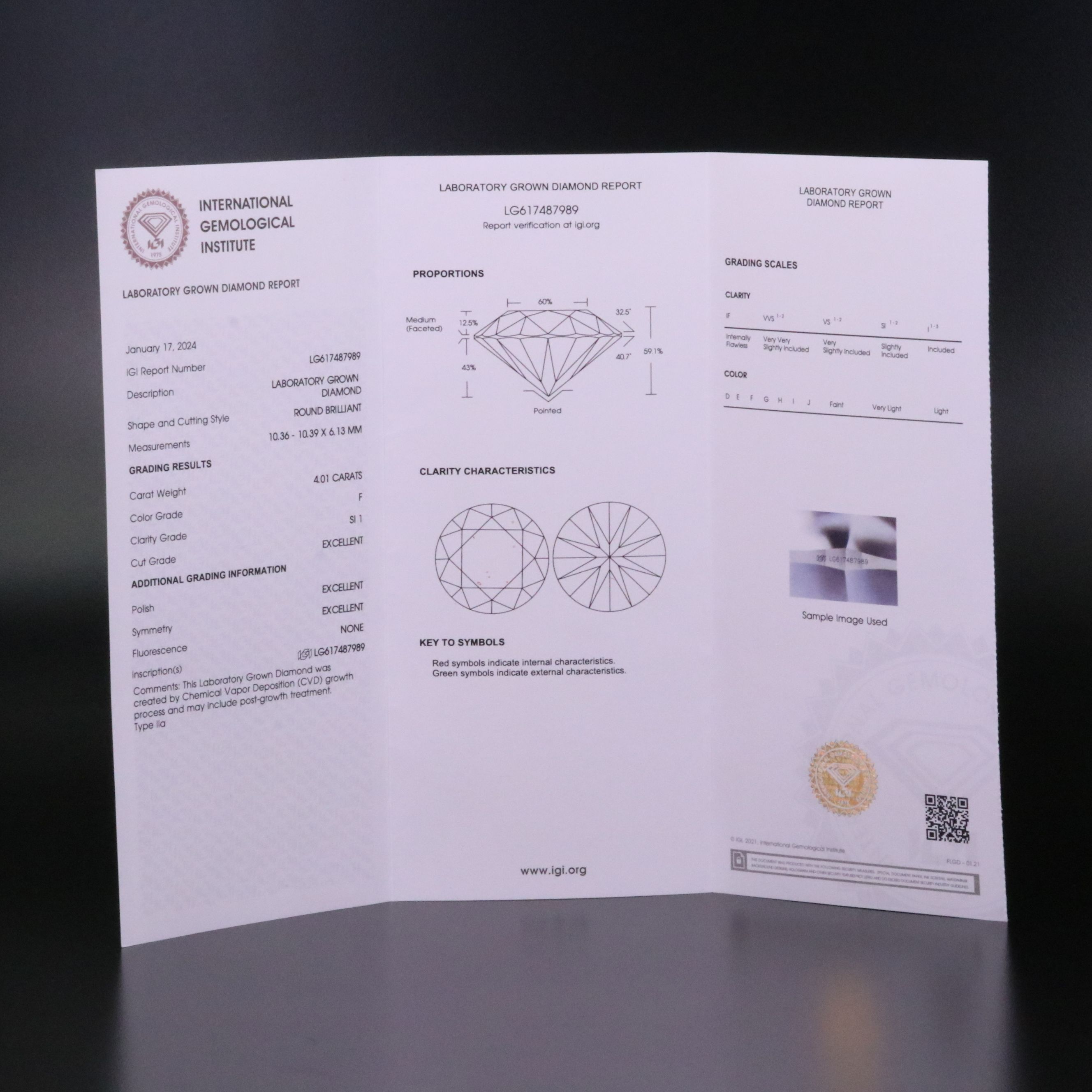 Loose 4.01 CT Lab Grown Diamond with IGI Report