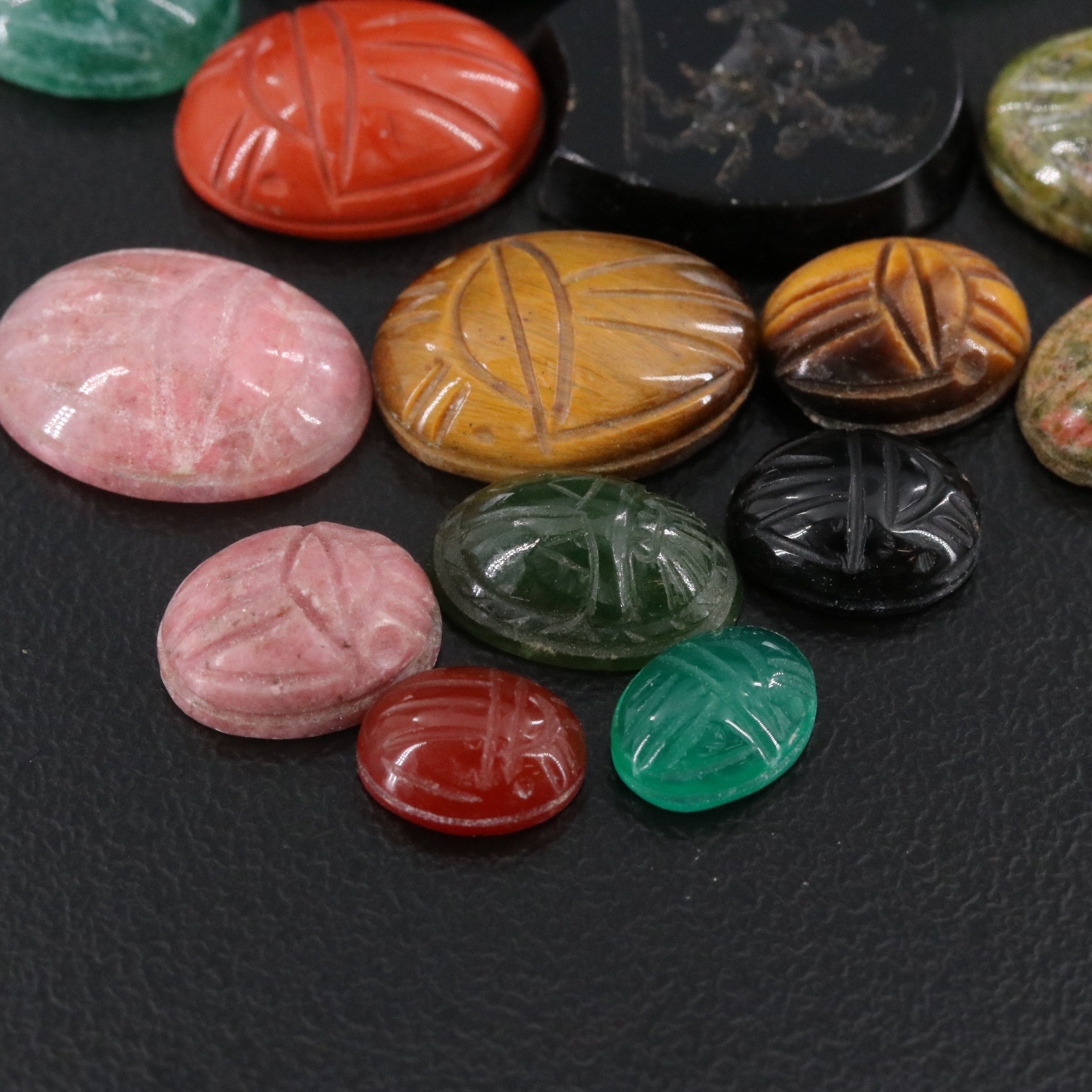 Loose Gemstone Lot Including Tiger's Eye, Chalcedony and Unakite