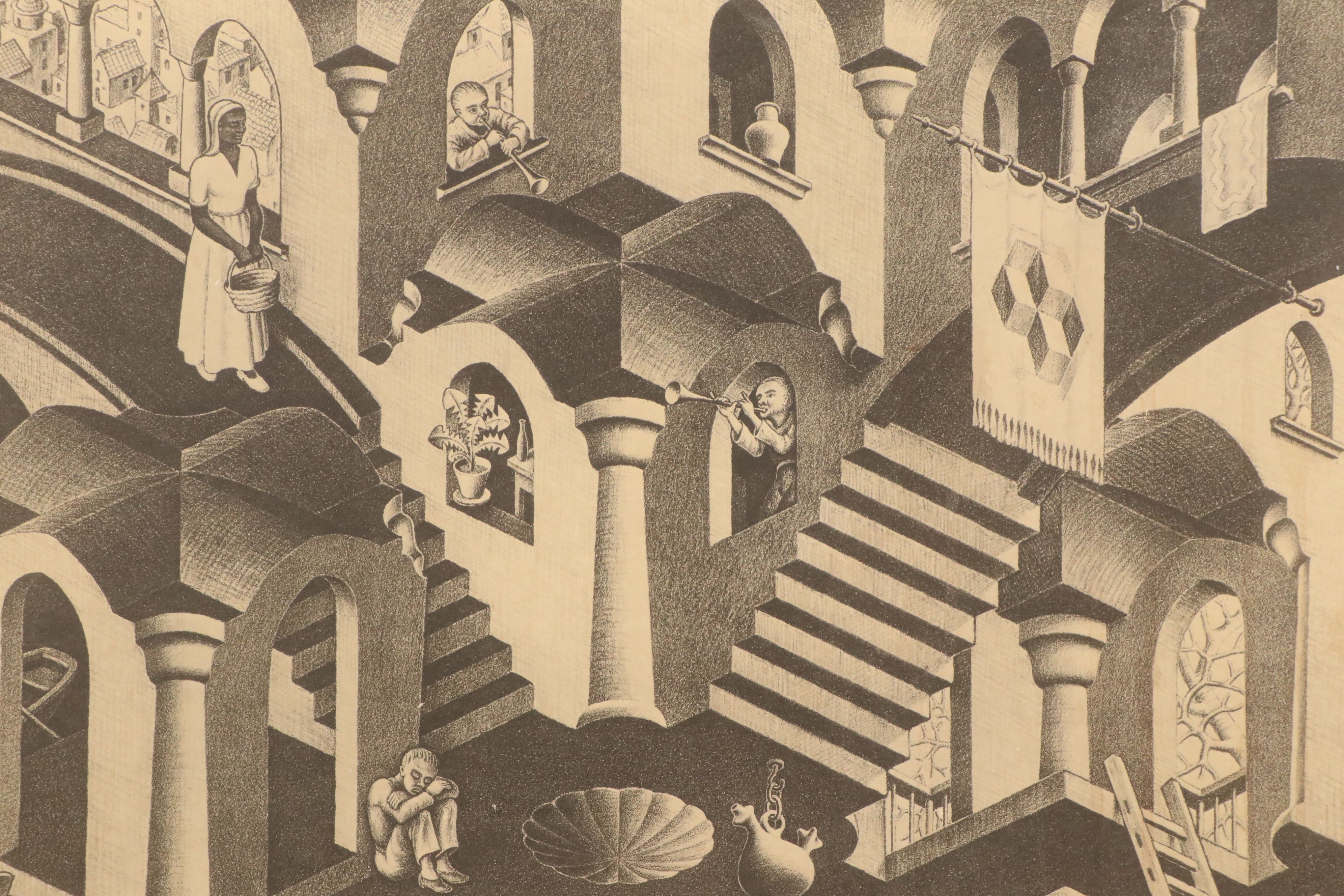 After M. C. Escher Offset Lithograph "Hol en Bol," 1970