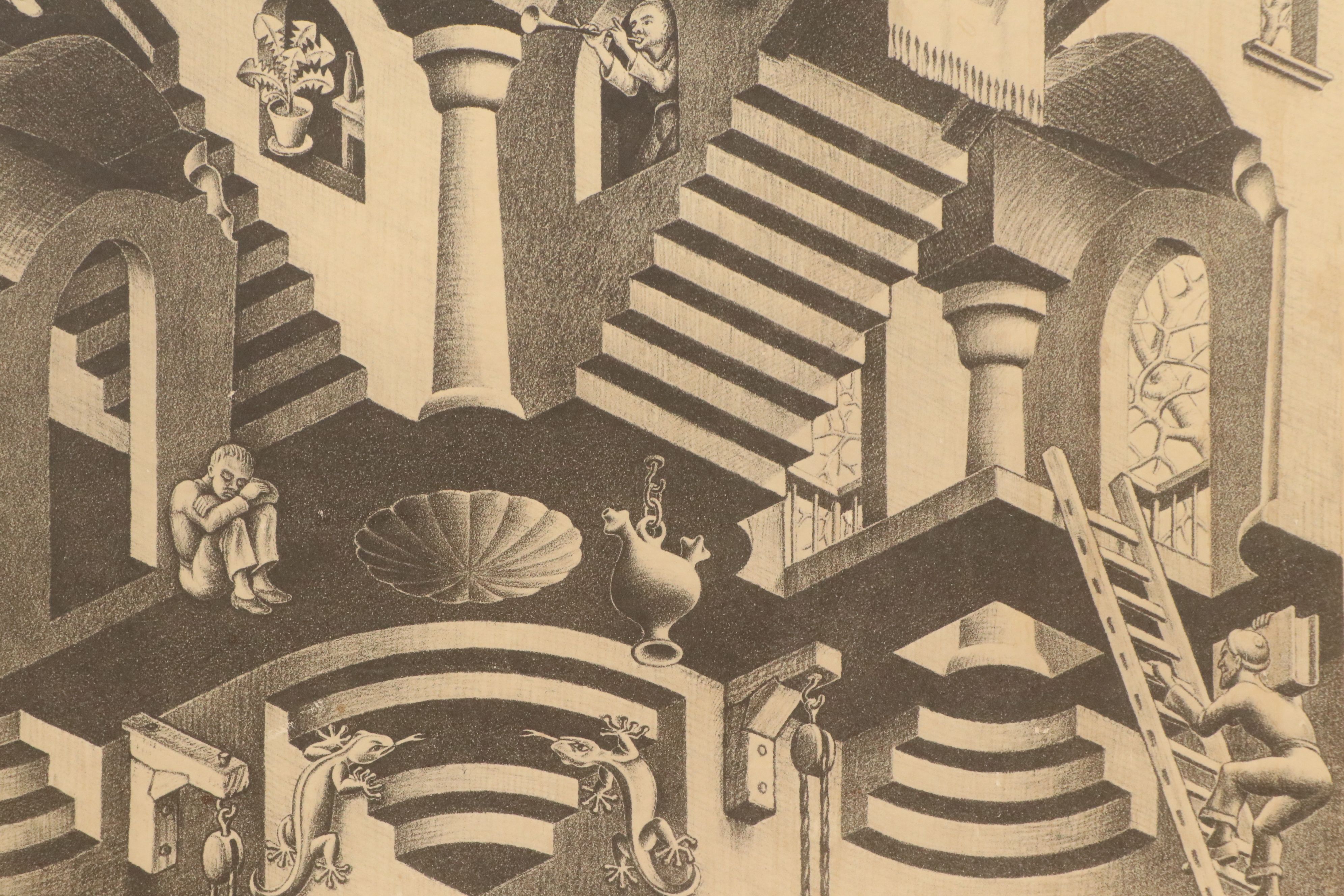 After M. C. Escher Offset Lithograph "Hol en Bol," 1970