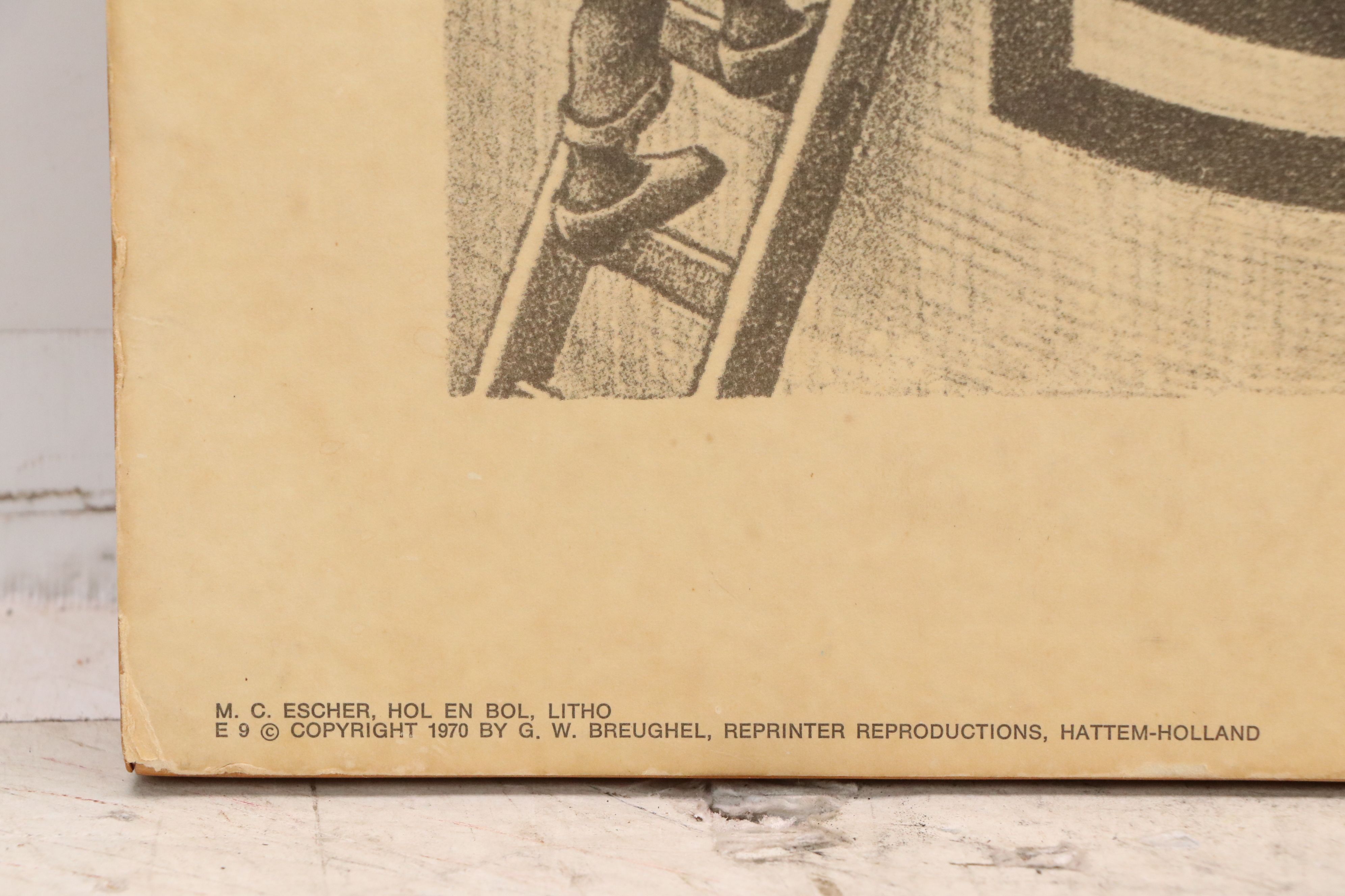 After M. C. Escher Offset Lithograph "Hol en Bol," 1970