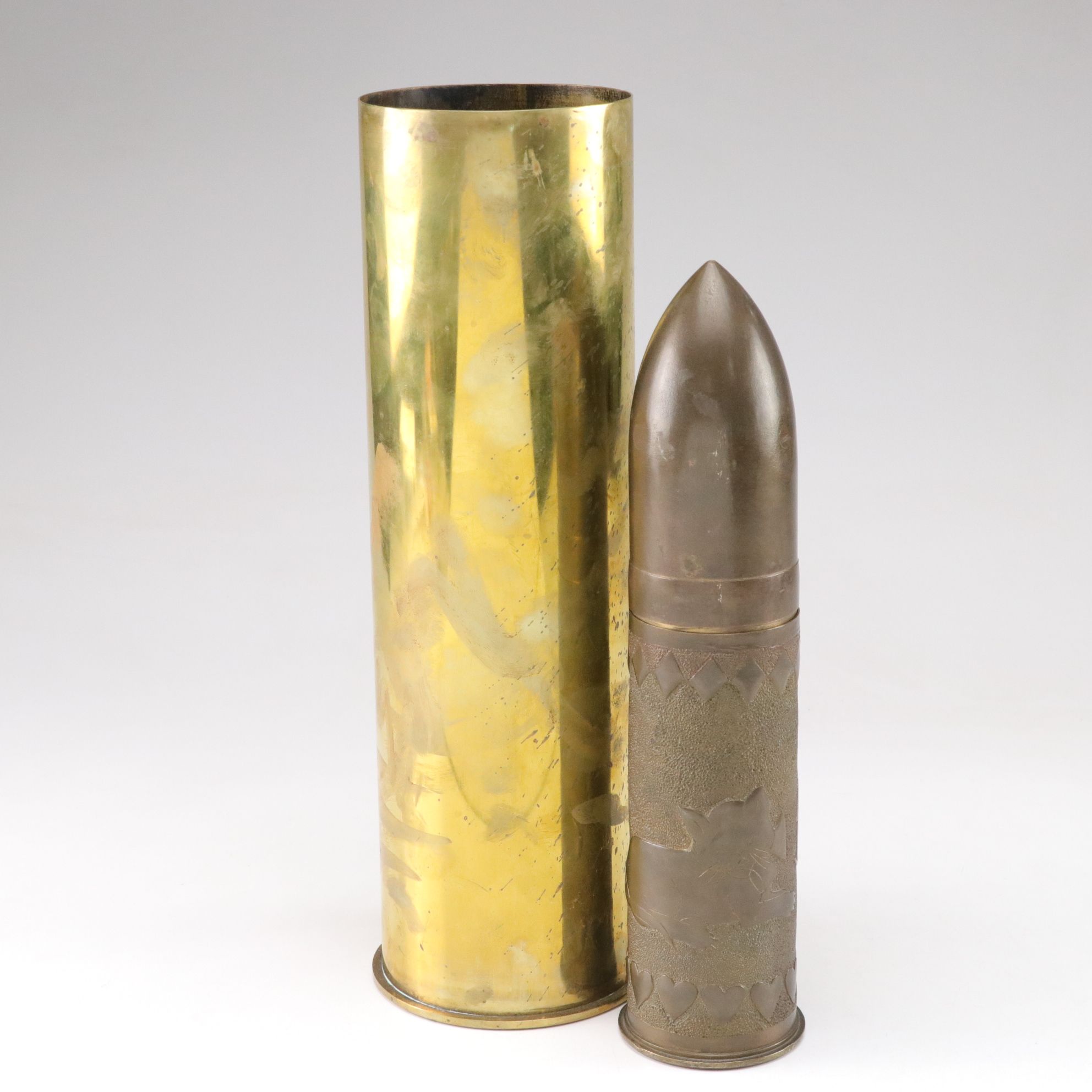 WWI and WWII Trench Art with Embossed Cat and Pig Motif