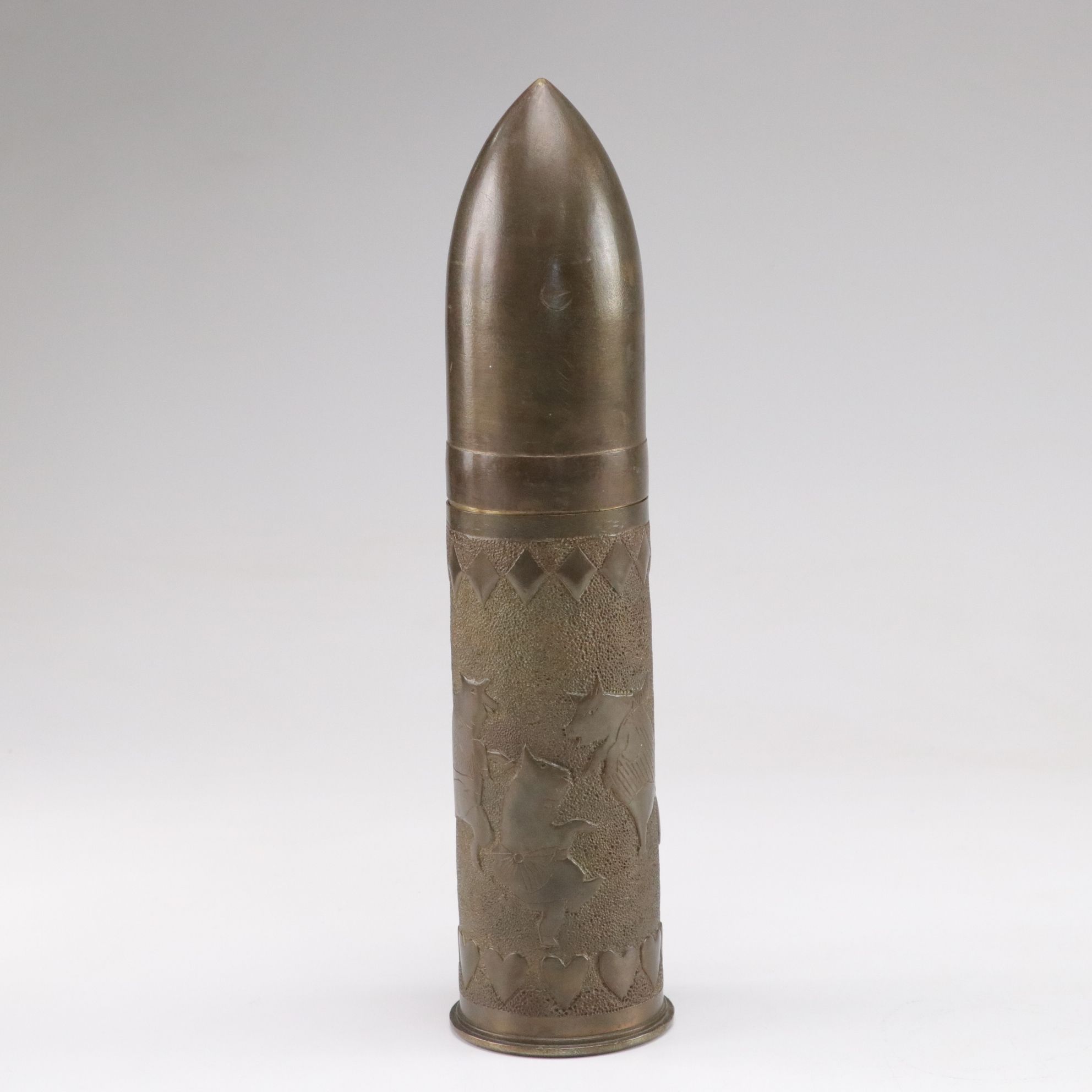 WWI and WWII Trench Art with Embossed Cat and Pig Motif