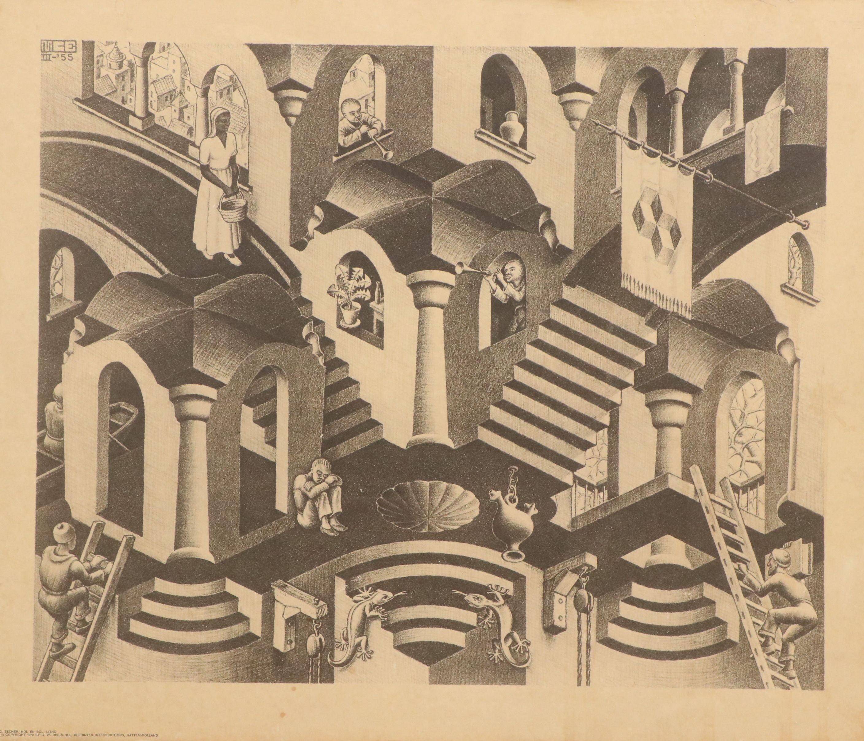 After M. C. Escher Offset Lithograph "Hol en Bol," 1970
