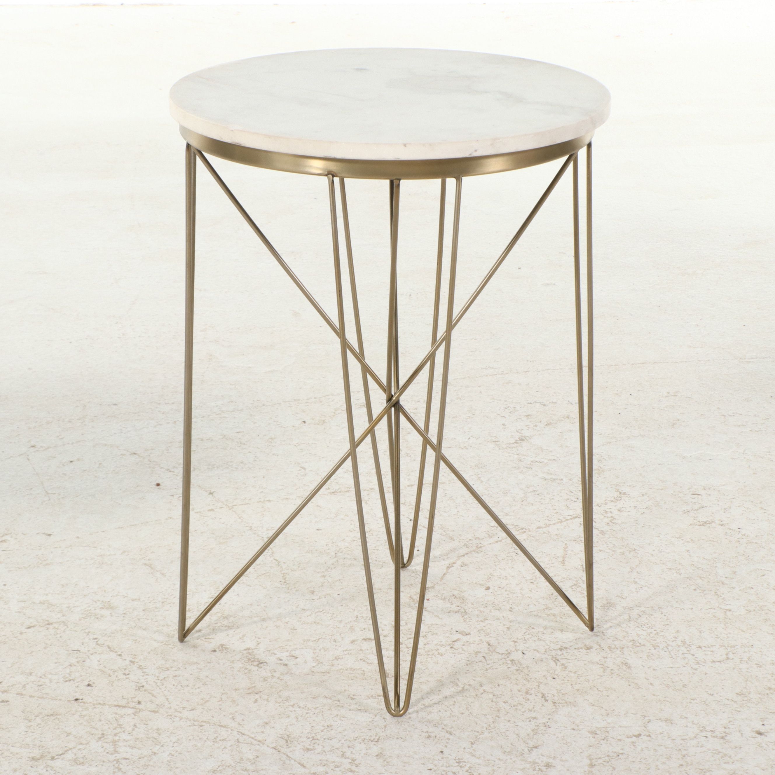 Pair of Contemporary Marble Top Geometric Wire Side Tables