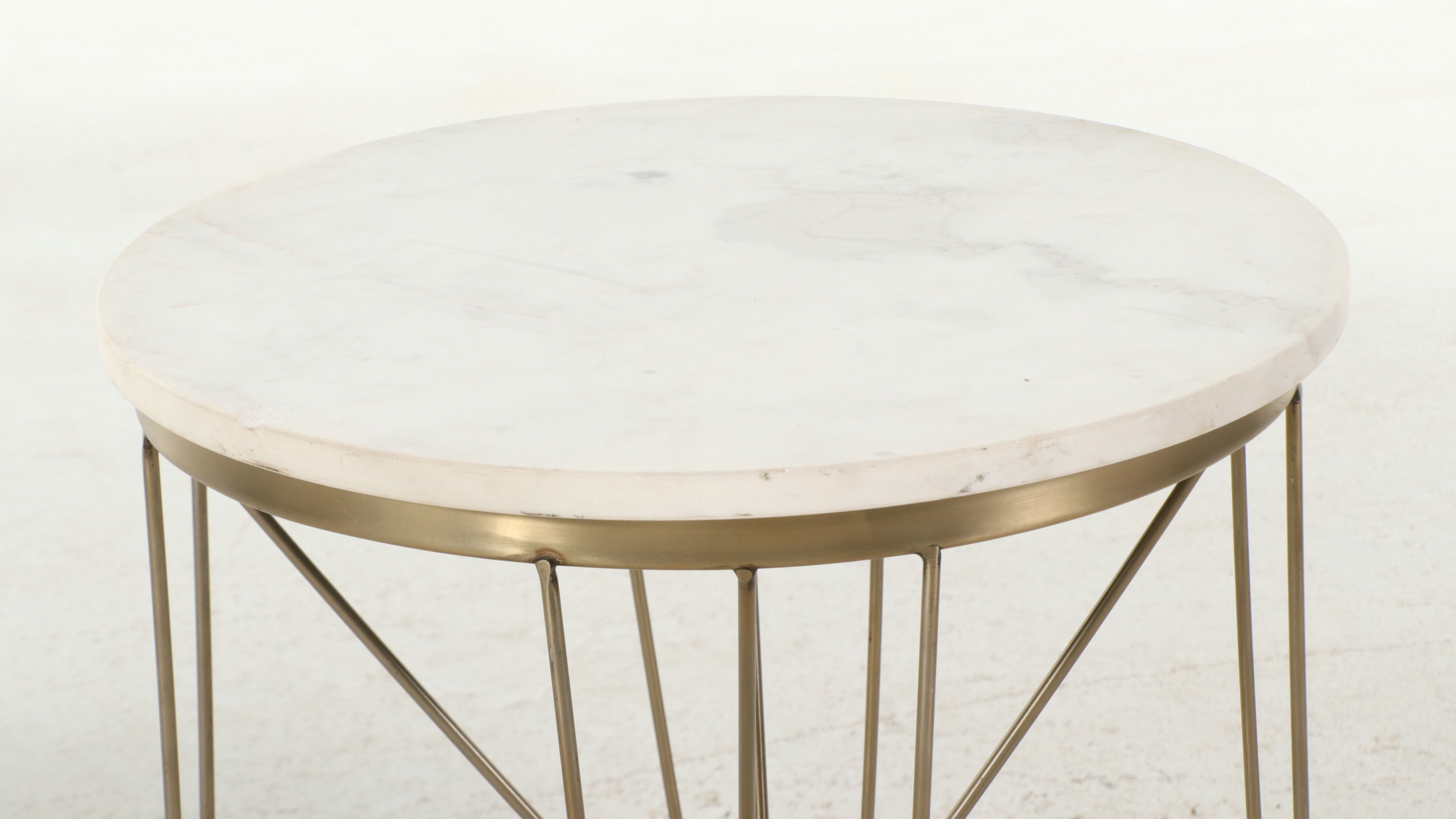 Pair of Contemporary Marble Top Geometric Wire Side Tables