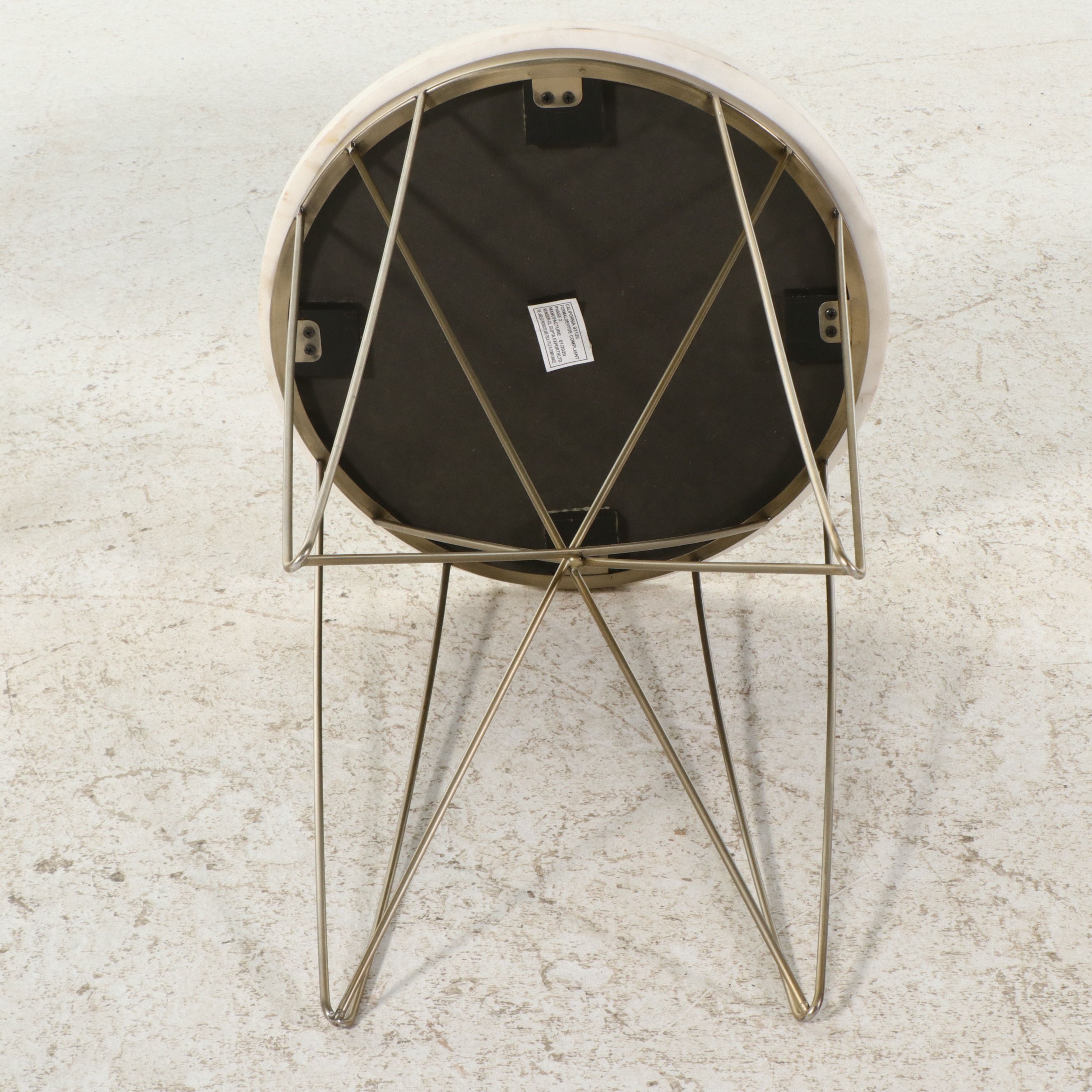 Pair of Contemporary Marble Top Geometric Wire Side Tables