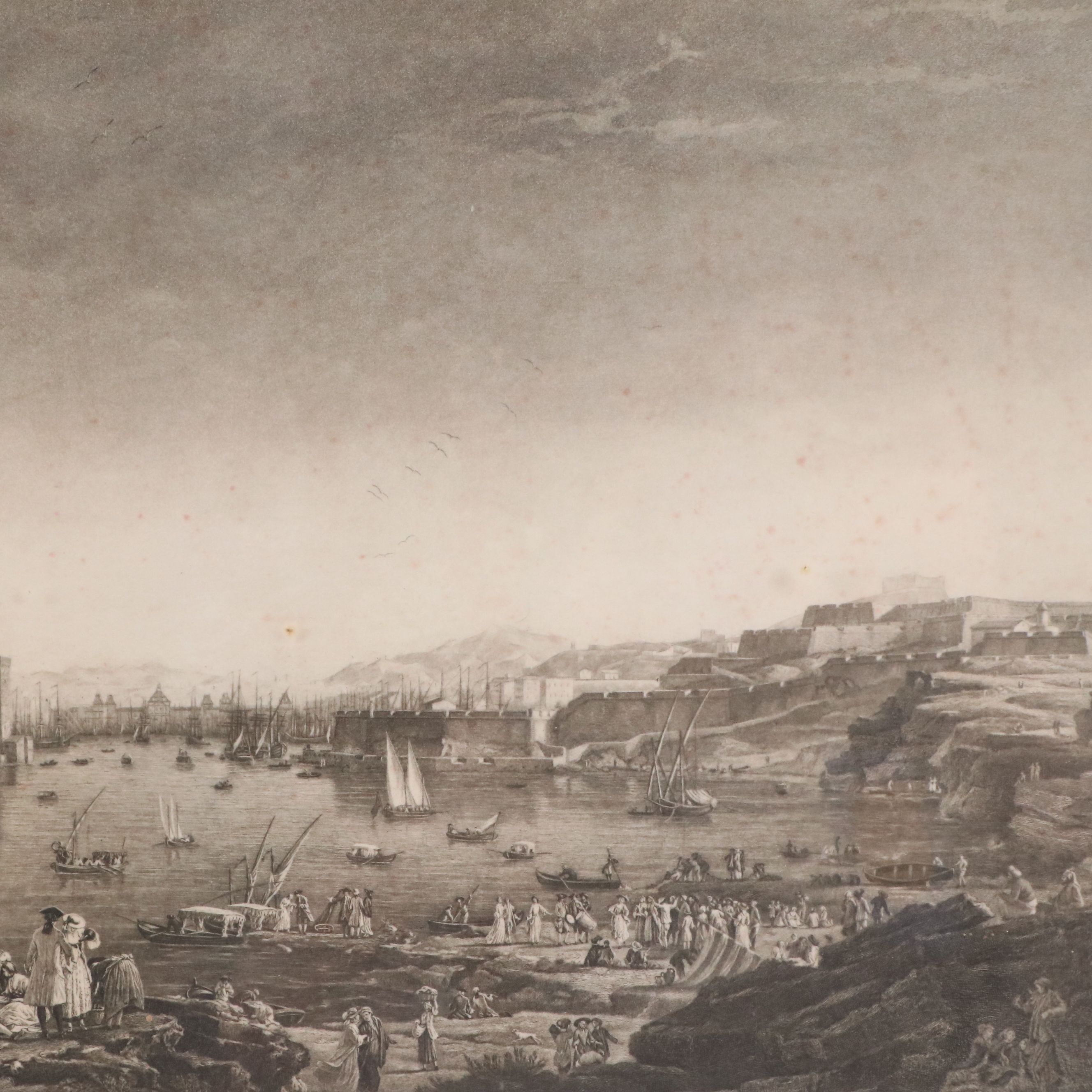 Abel Mignon Engraving "The Entrance to the Port of Marseille," 19th-20th Century