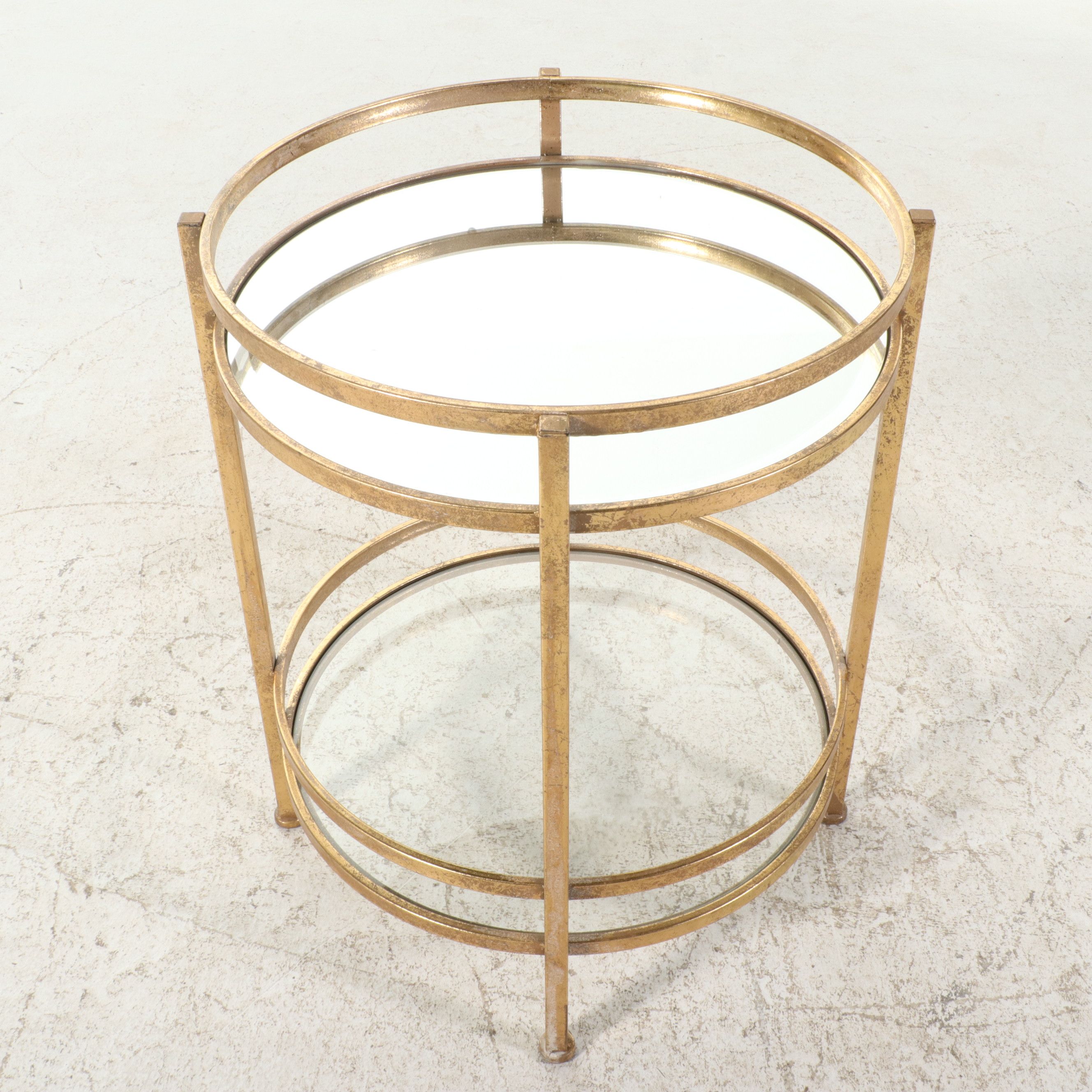 Contemporary Gold Tone Metal and Glass Side Table