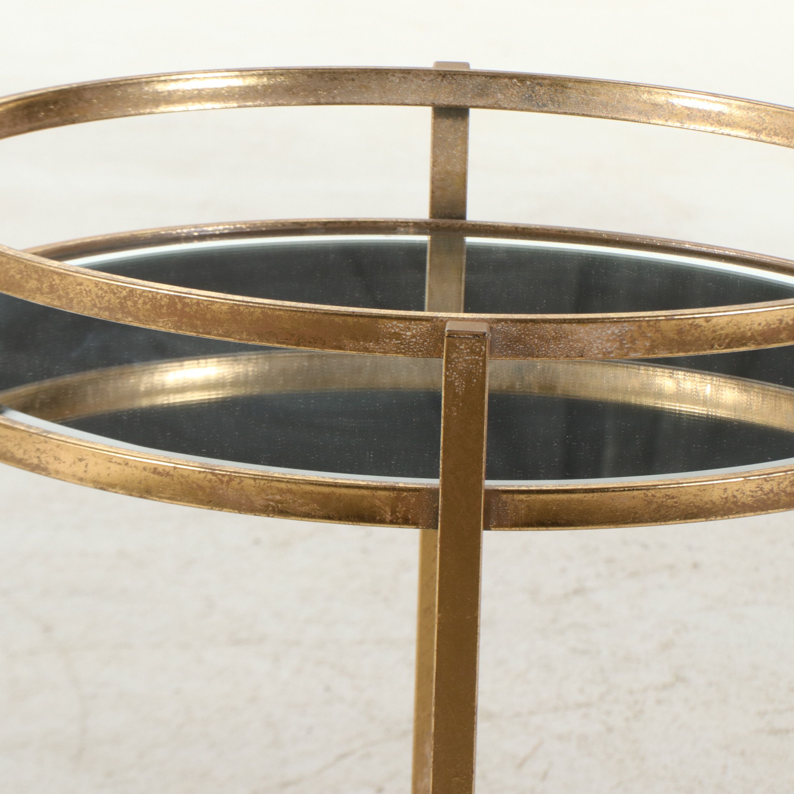 Contemporary Gold Tone Metal and Glass Side Table