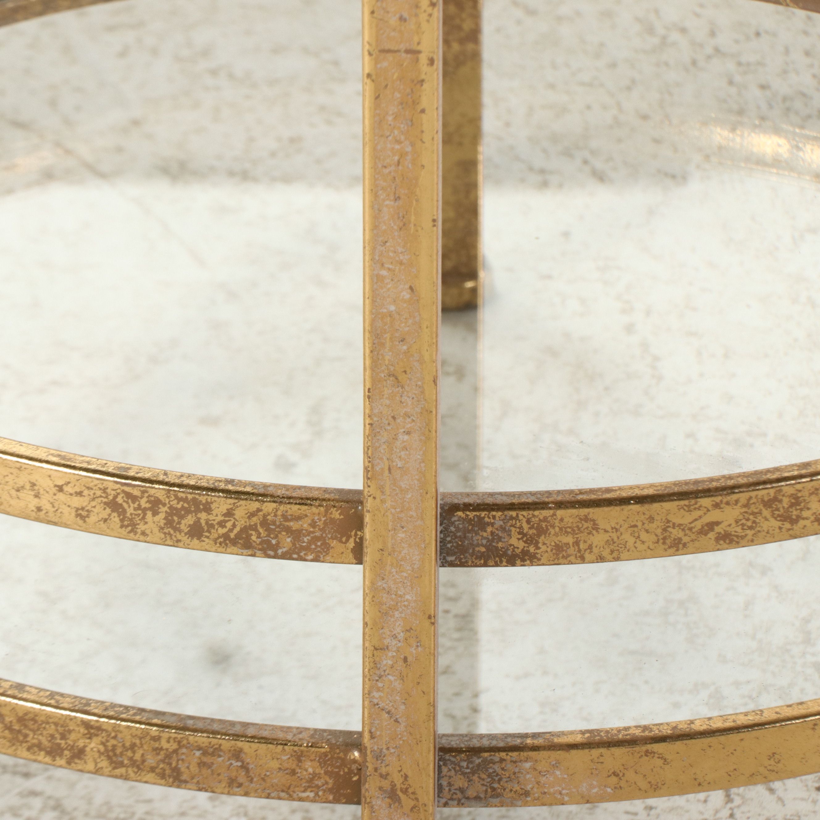 Contemporary Gold Tone Metal and Glass Side Table