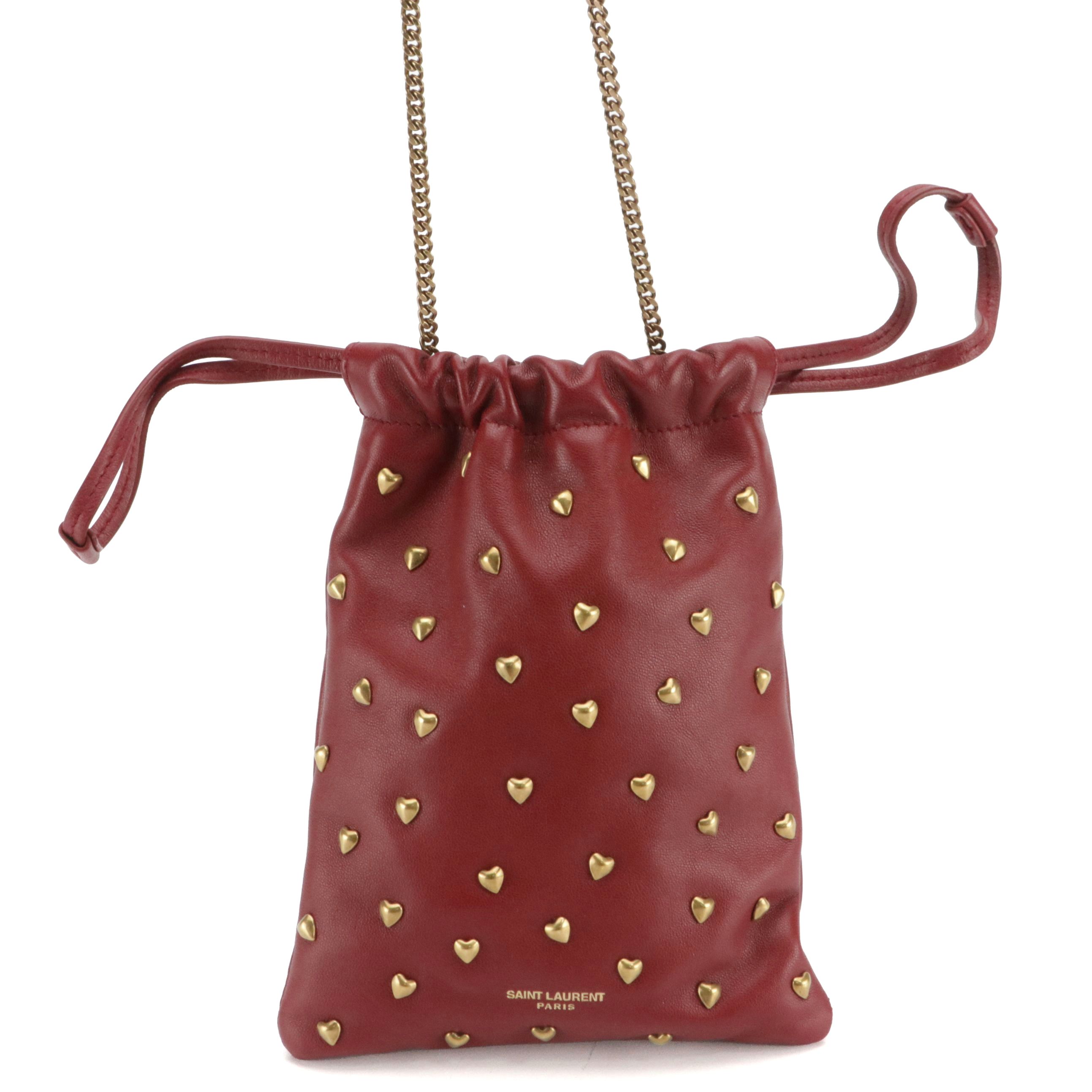 Saint Laurent Heart Stud Chain Pochon in Lambskin Leather with Box