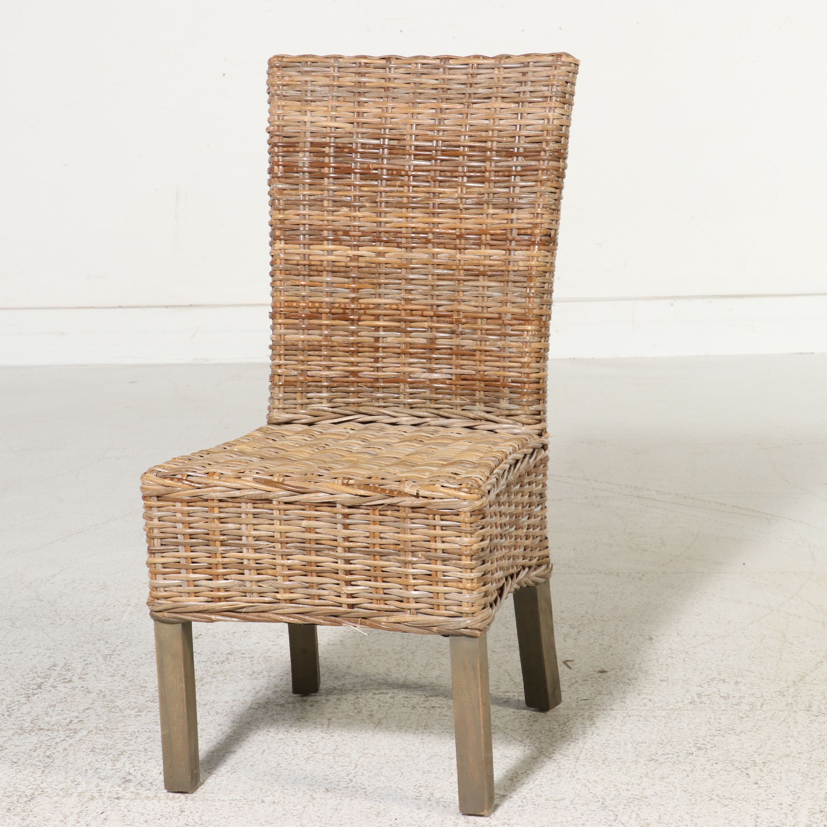 American Drew "Vista" Pedestal Table and Pair of Woven Rattan Chairs