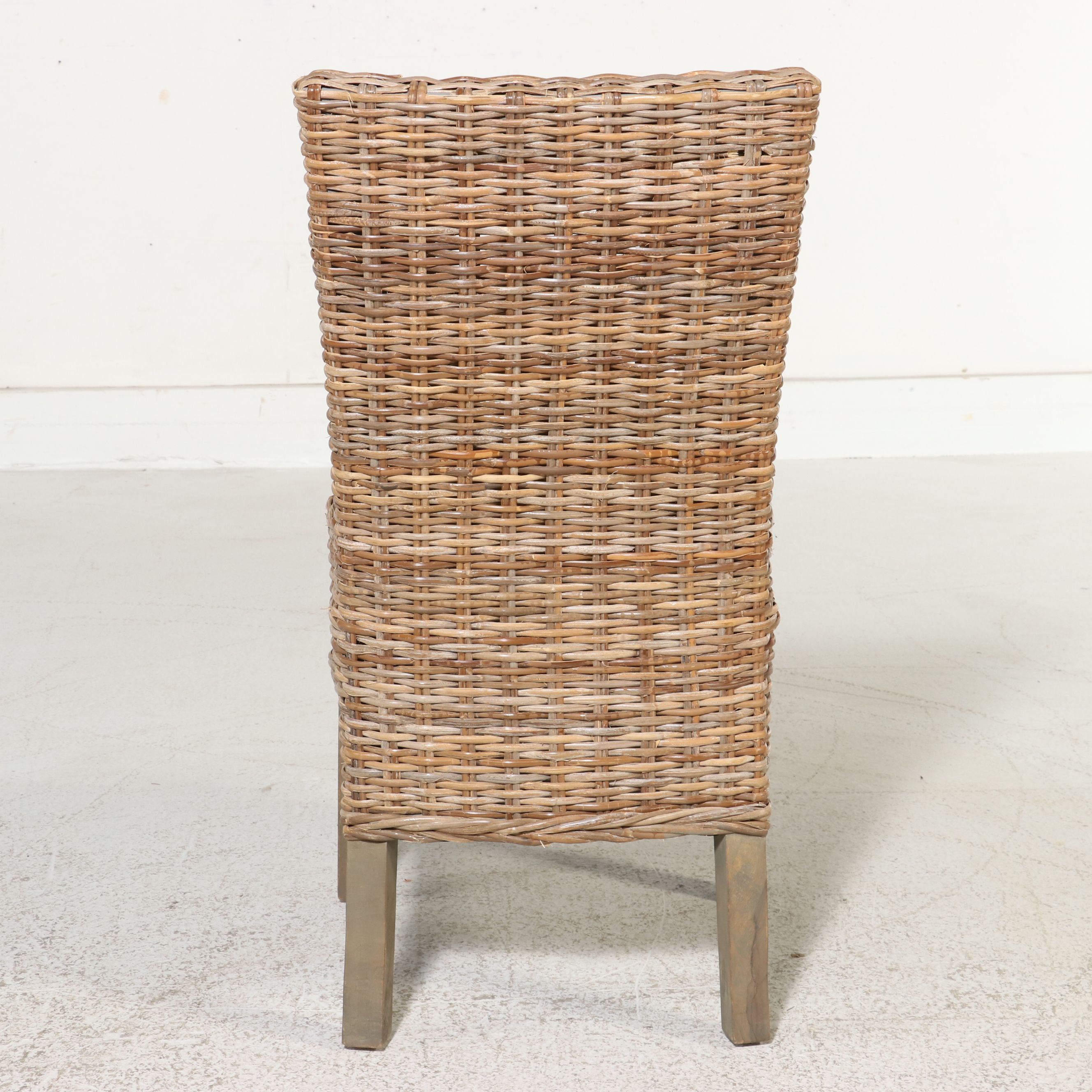 American Drew "Vista" Pedestal Table and Pair of Woven Rattan Chairs