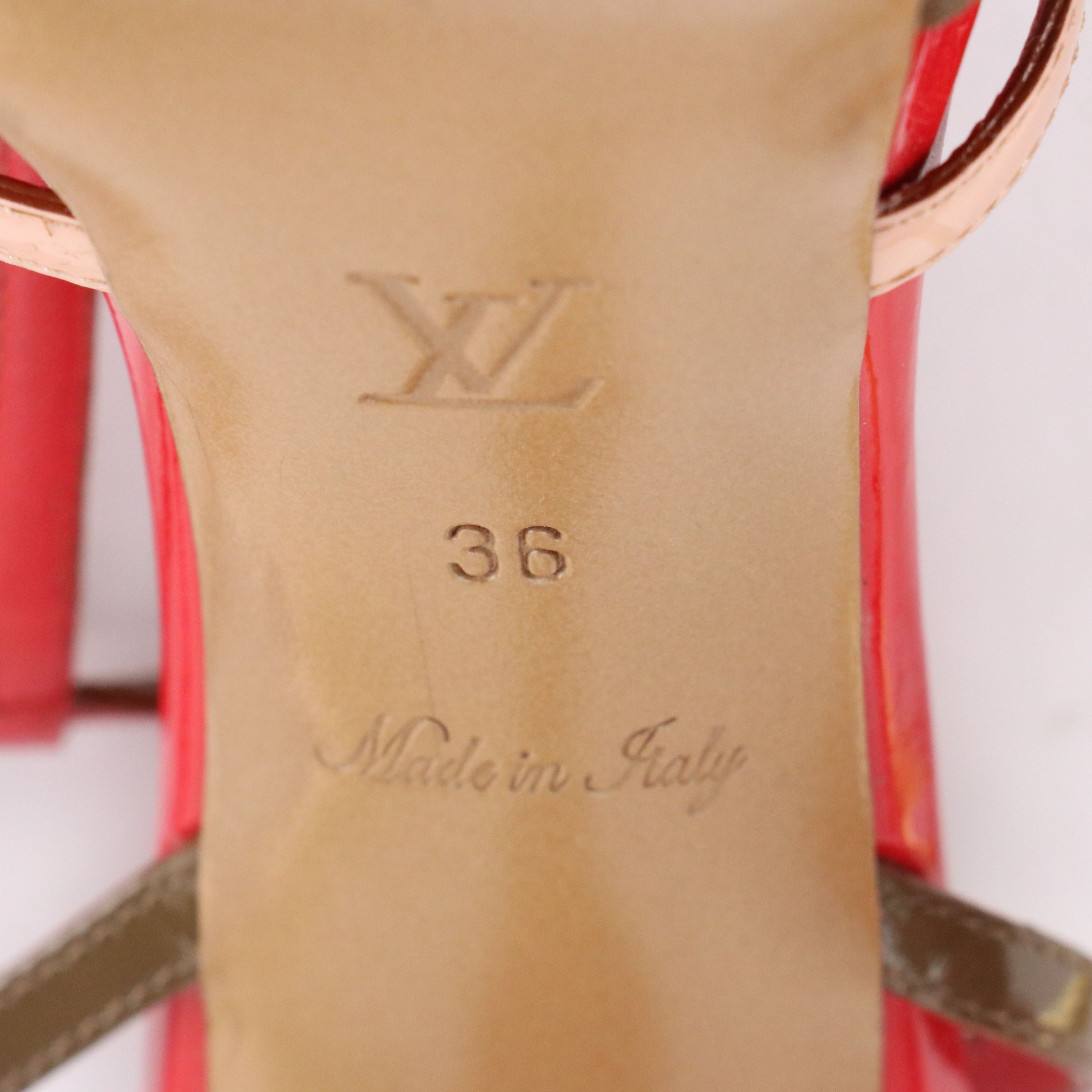 Louis Vuitton Heeled T-Strap Sandals in Tricolor Patent Leather