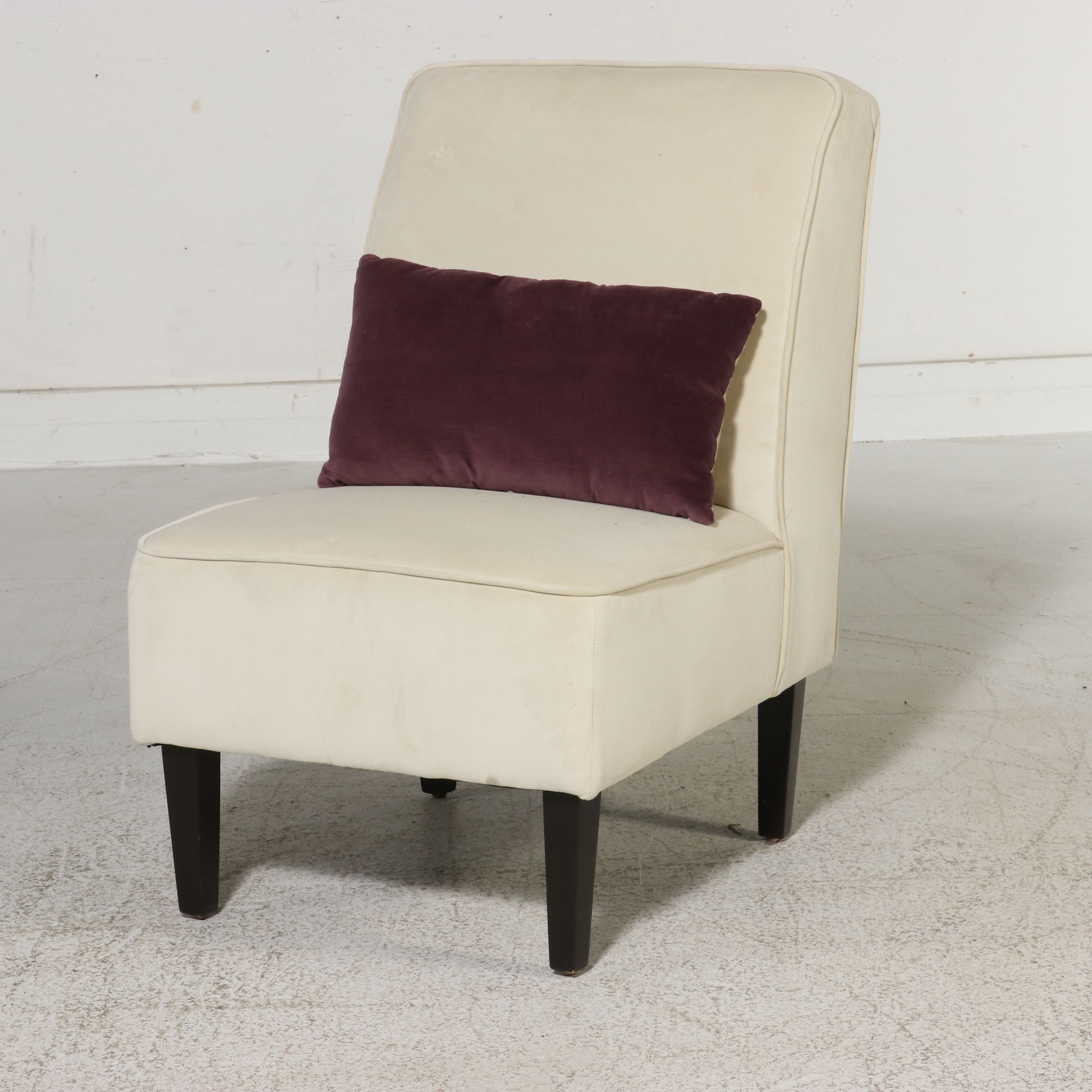 Pair of Contemporary Velvet Slipper Chairs with Ottoman