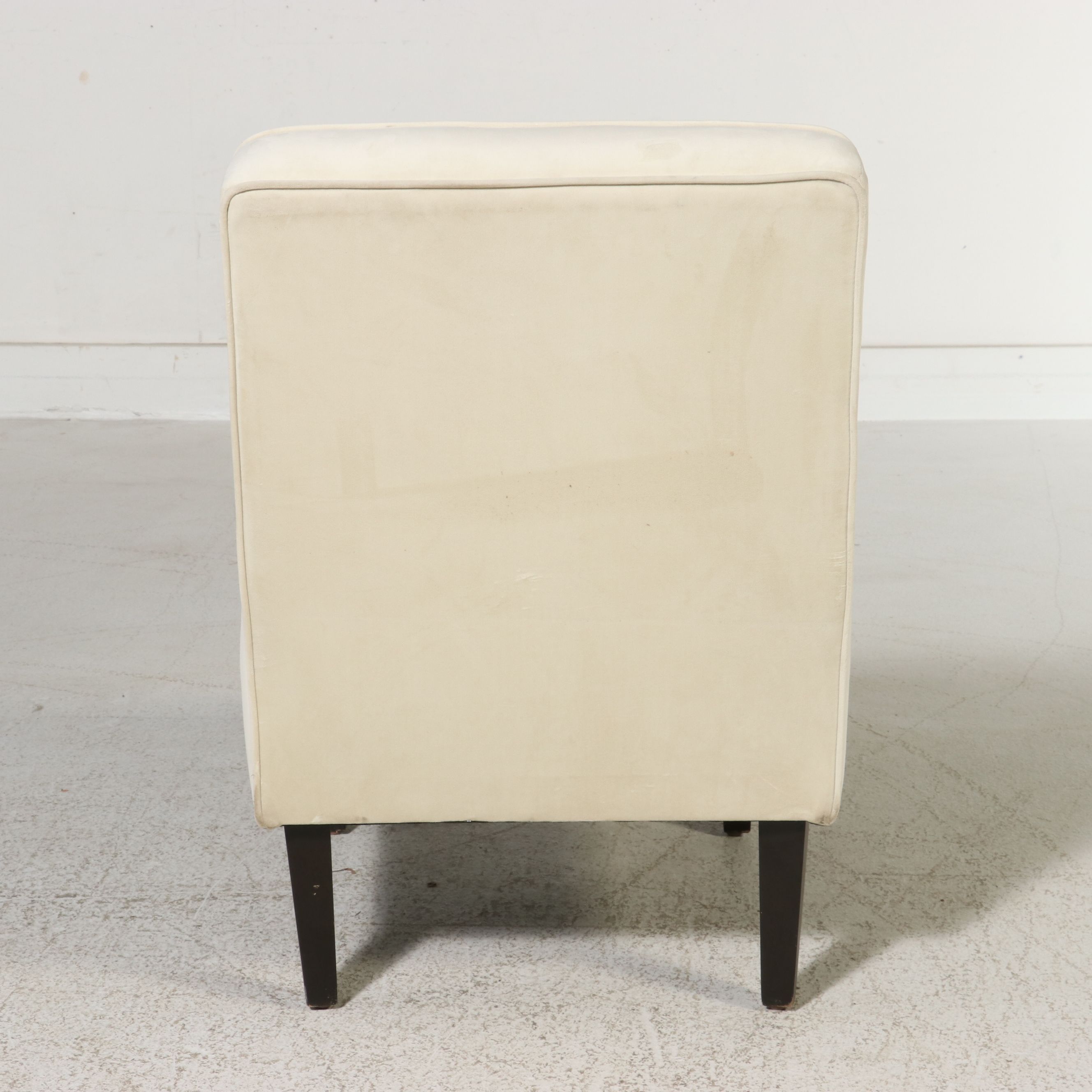 Pair of Contemporary Velvet Slipper Chairs with Ottoman