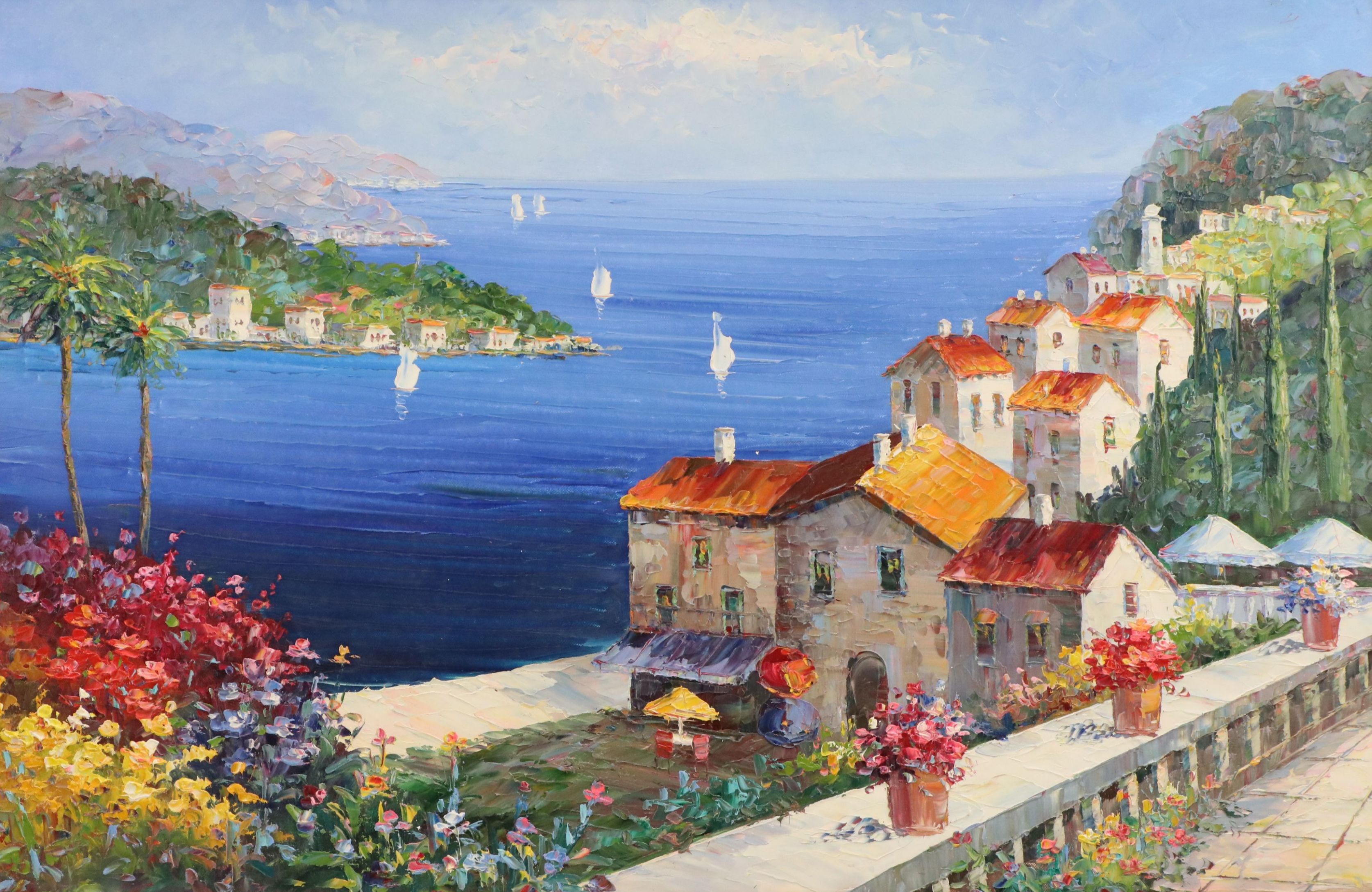Oil Painting of Mediterranean Landscape, 21st Century