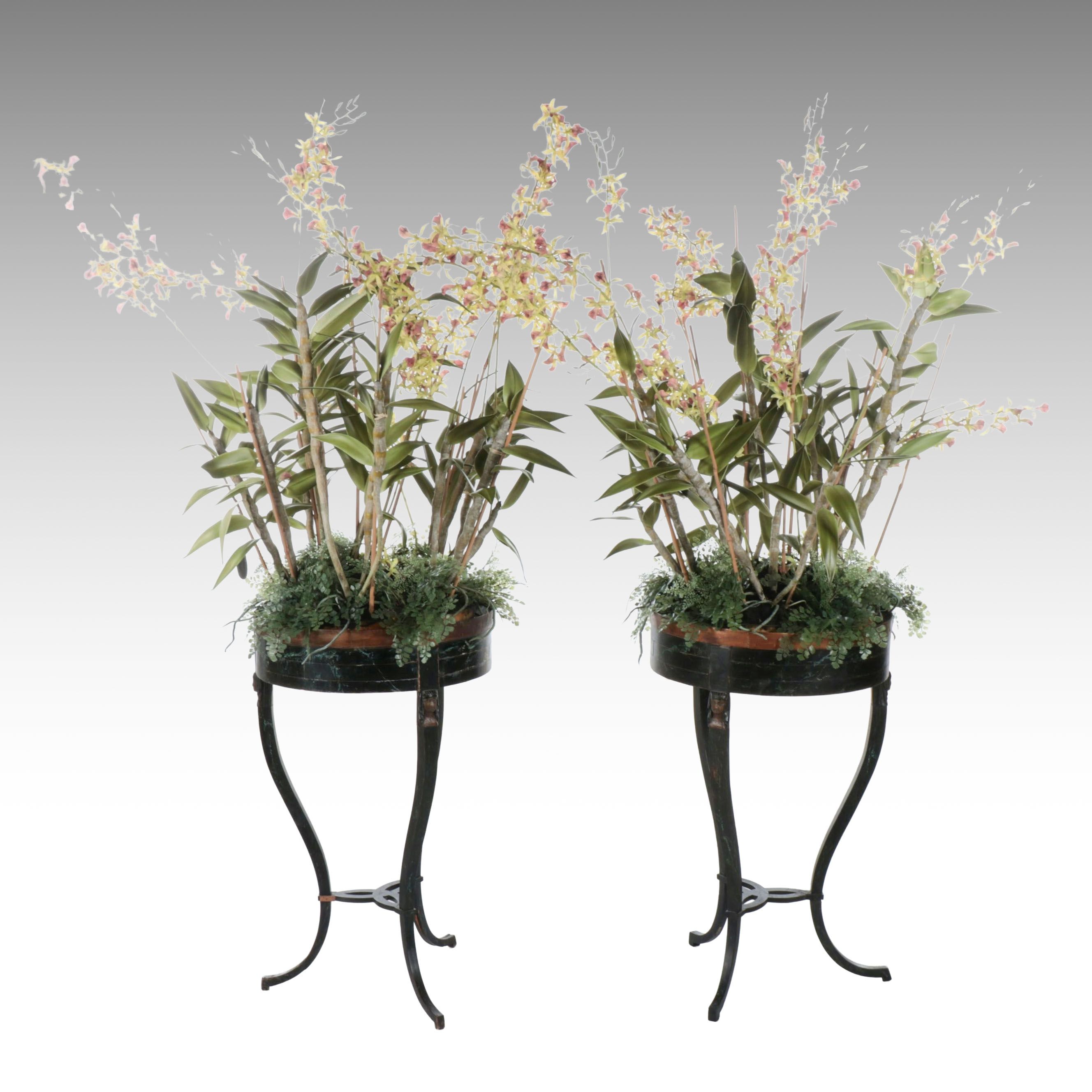 Artificial Orchid Flower Arrangements with Footed Planters