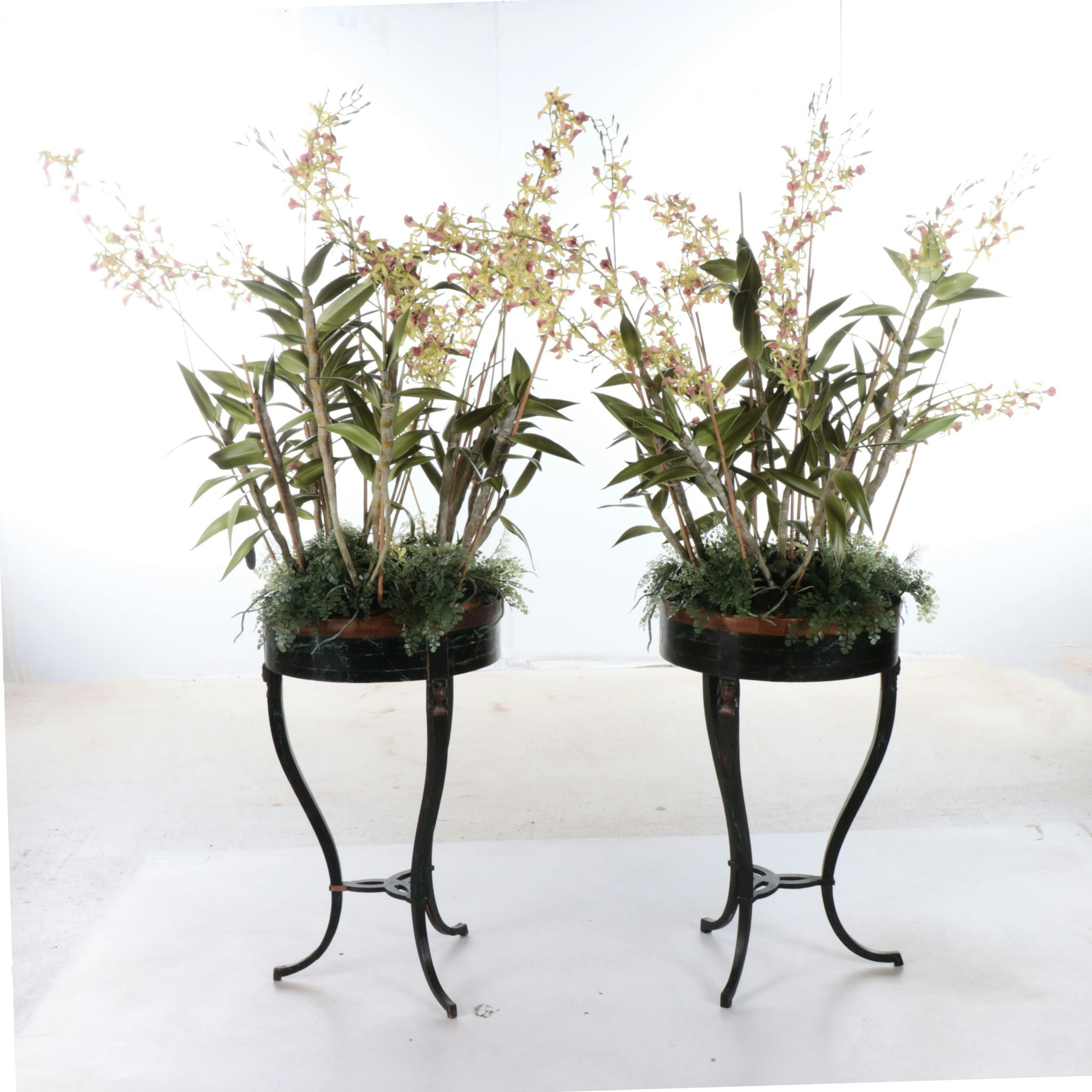 Artificial Orchid Flower Arrangements with Footed Planters