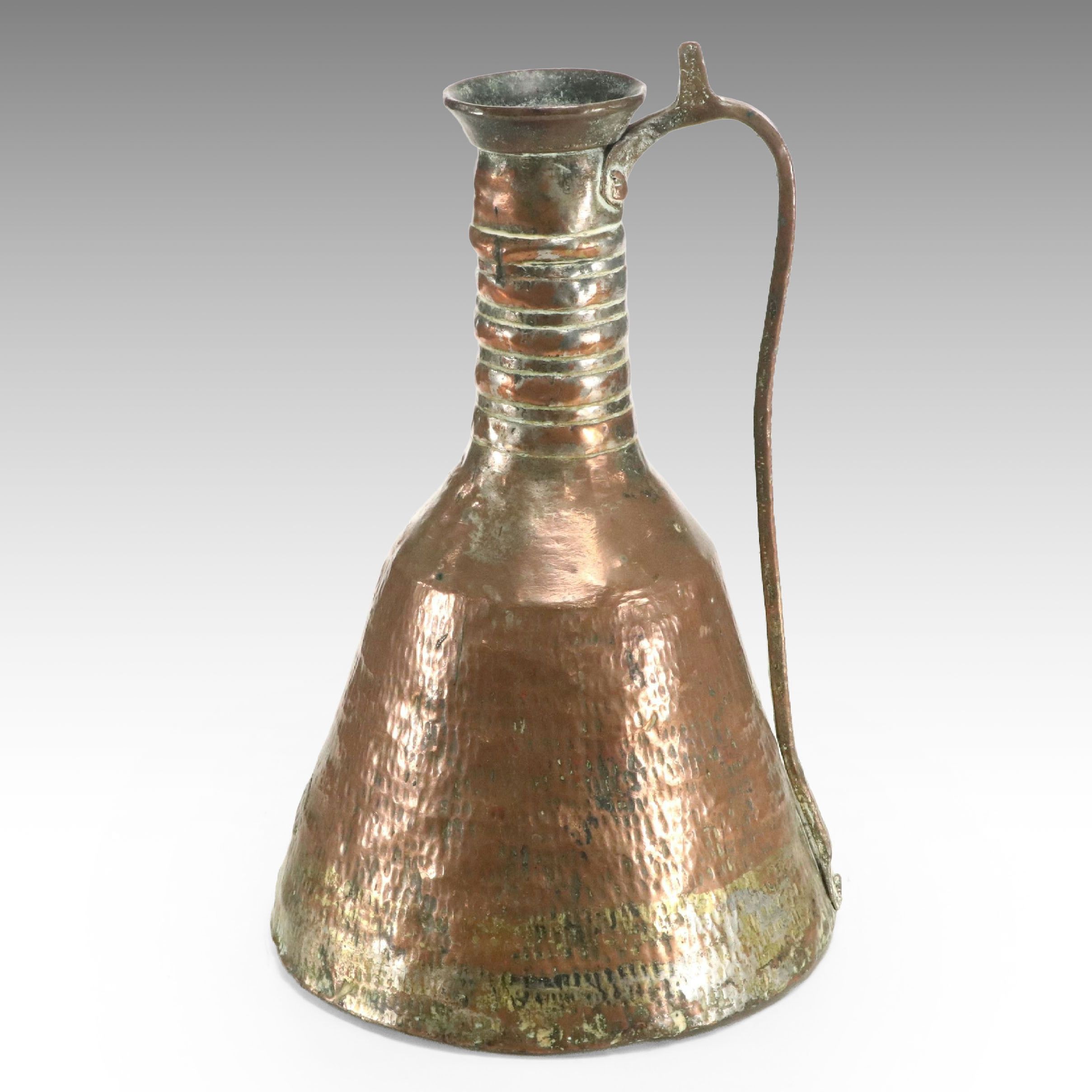 Ottoman Style Hand-Hammered Tinned Copper Ewer, 19th Century