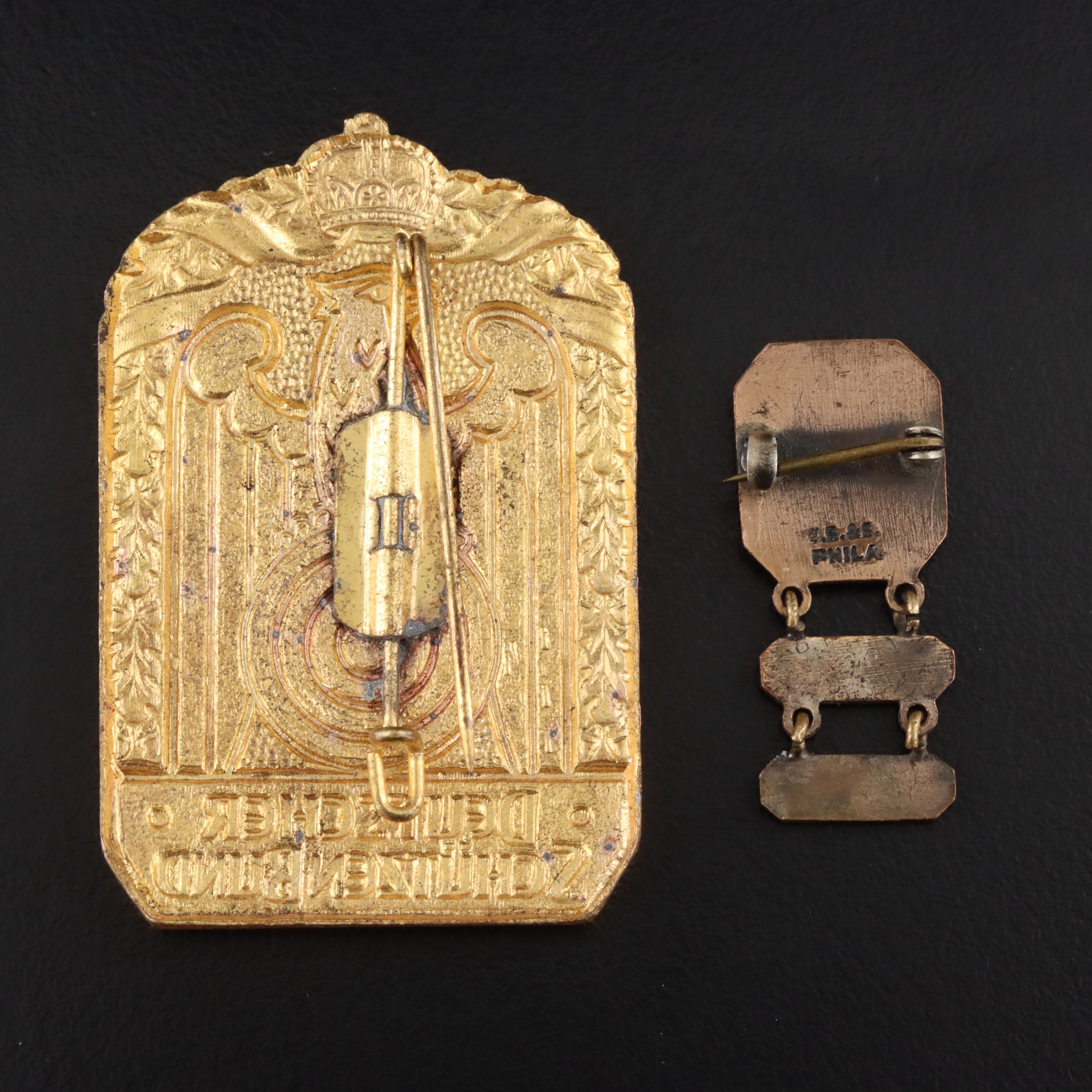 1950s German Shooting Federation Emblem and Vintage Grenadier Enamel Pins