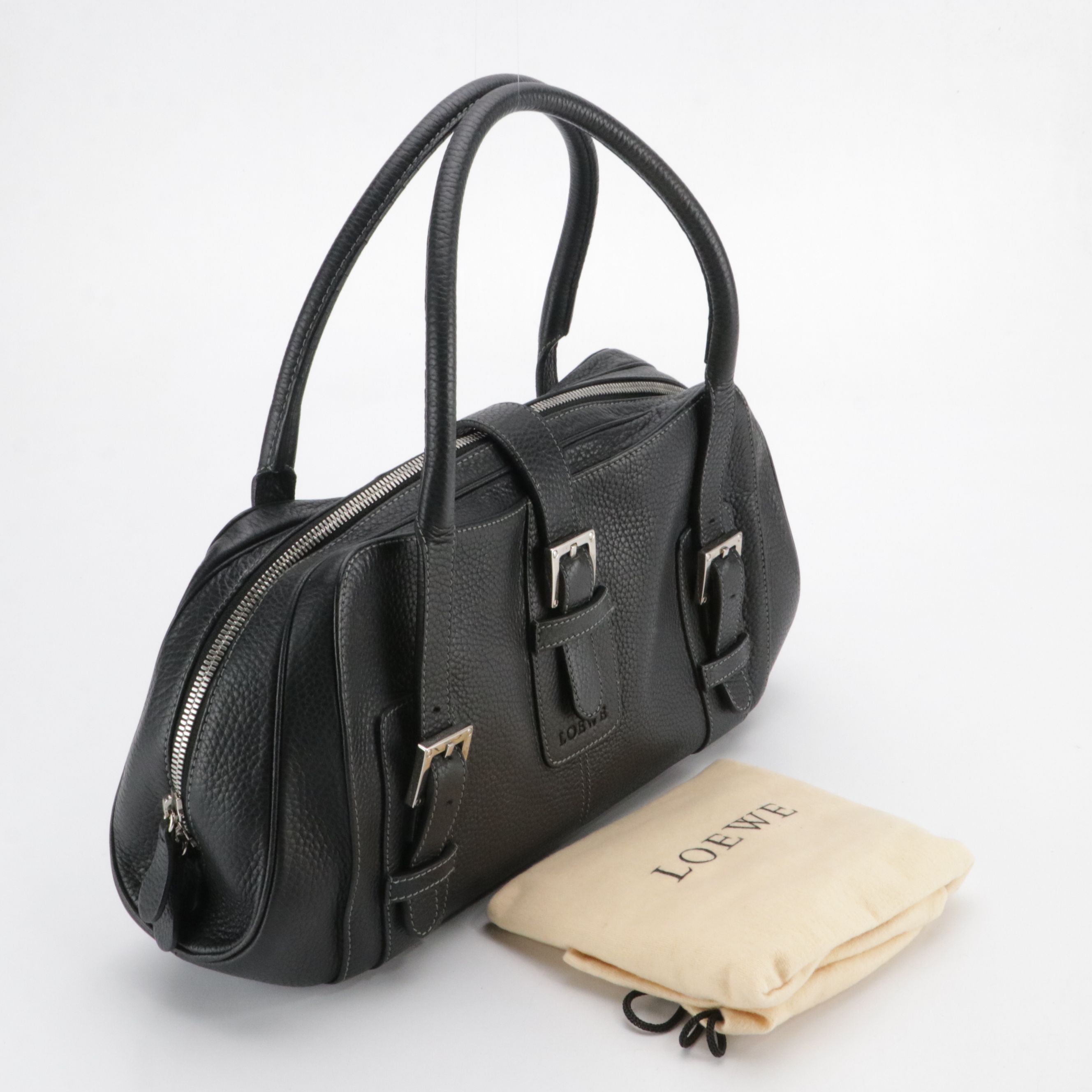 Loewe Senda Handbag in Black Grained Calfskin Leather
