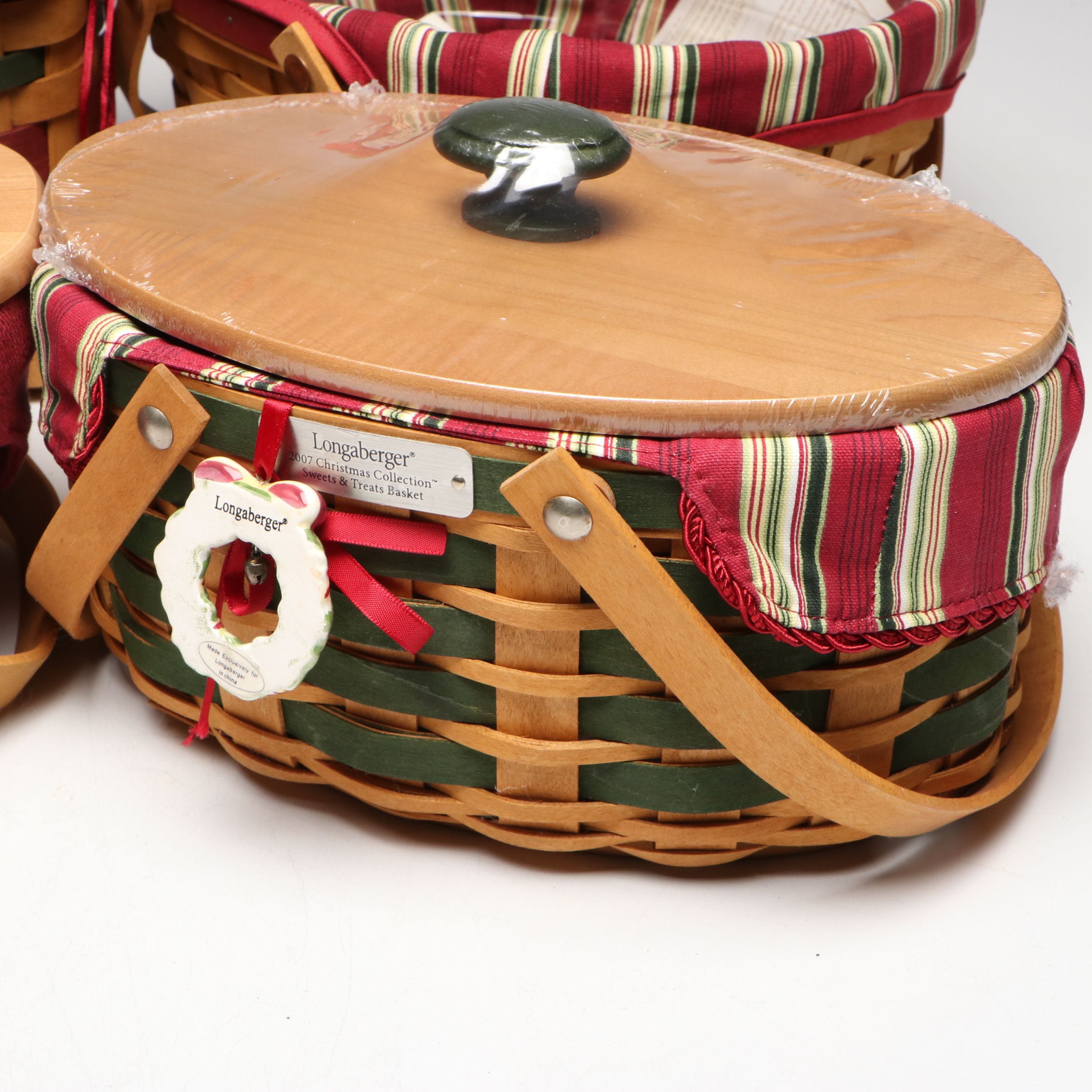 Longaberger Christmas Collection Baskets and Ceramic Casserole Dish