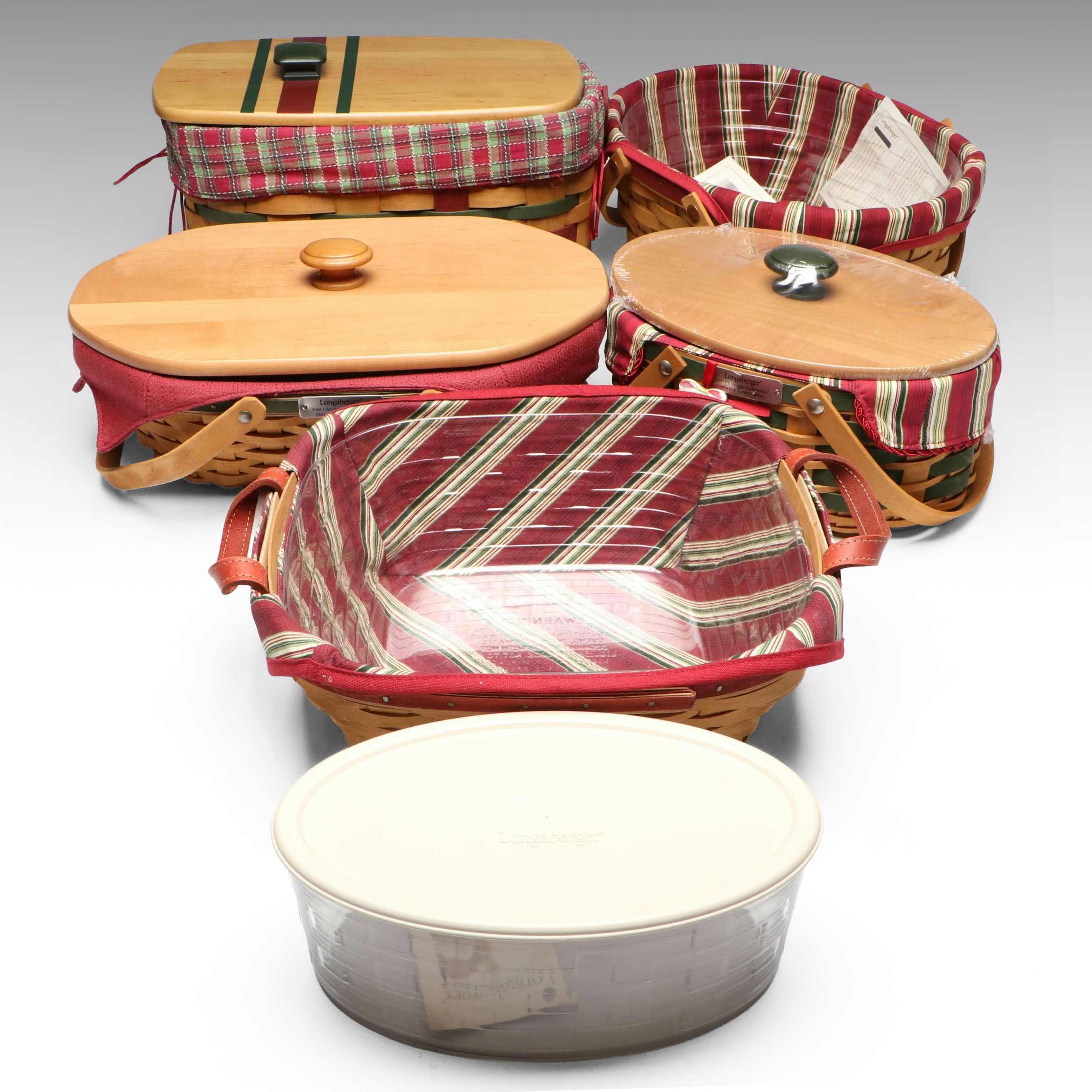 Longaberger Christmas Collection Baskets and Ceramic Casserole Dish