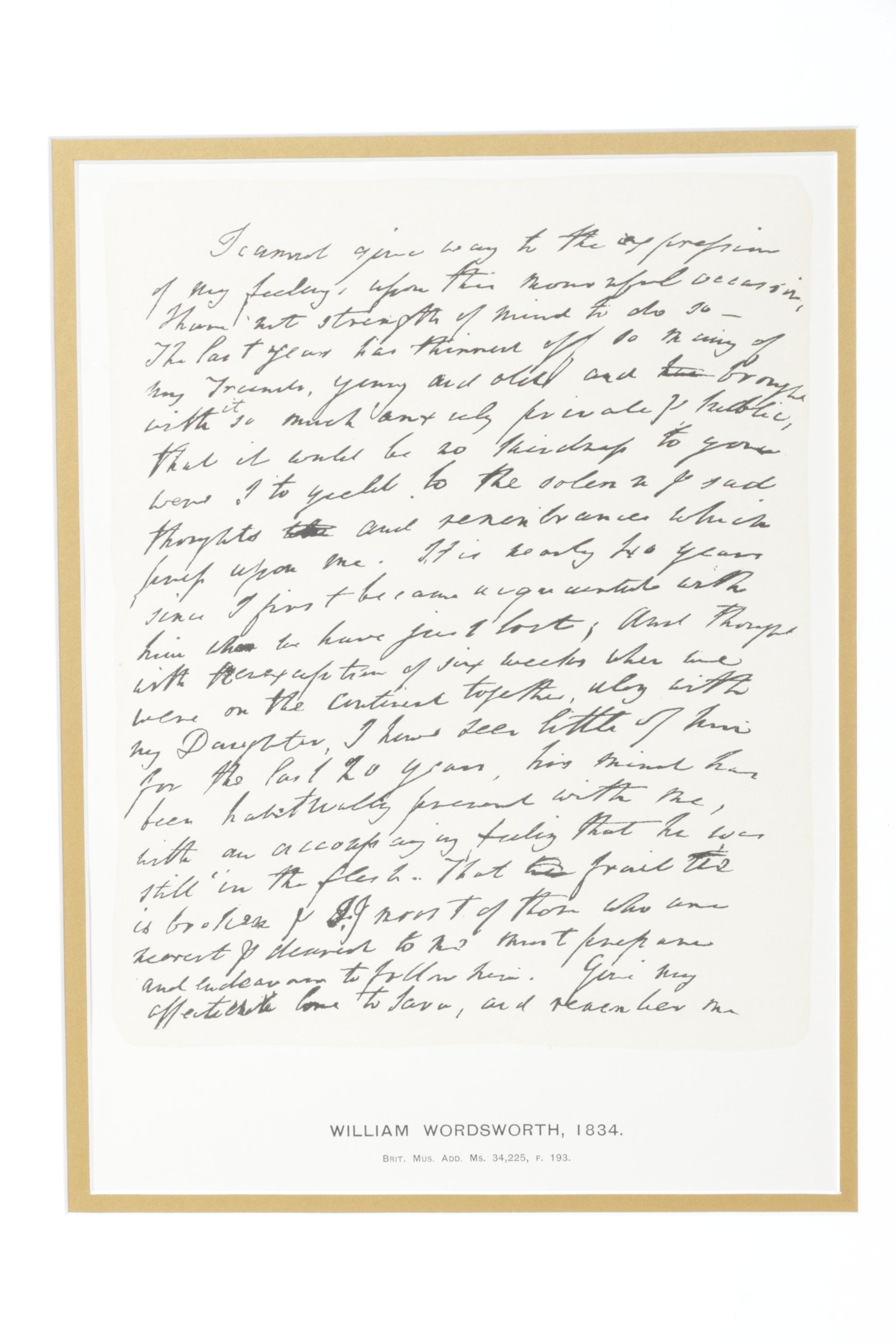 Wordsworth Fascimile 1834 Manuscript Note from "Universal Classic Manuscripts"