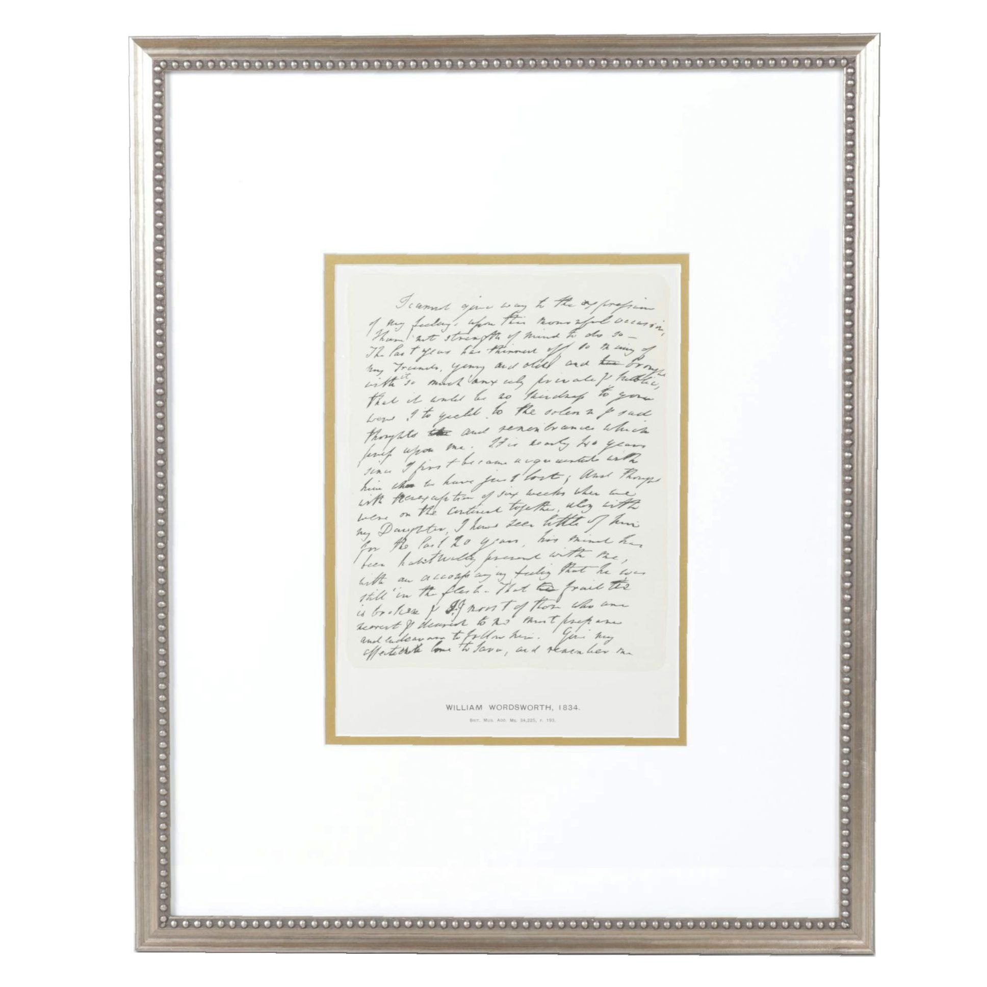 Wordsworth Fascimile 1834 Manuscript Note from "Universal Classic Manuscripts"