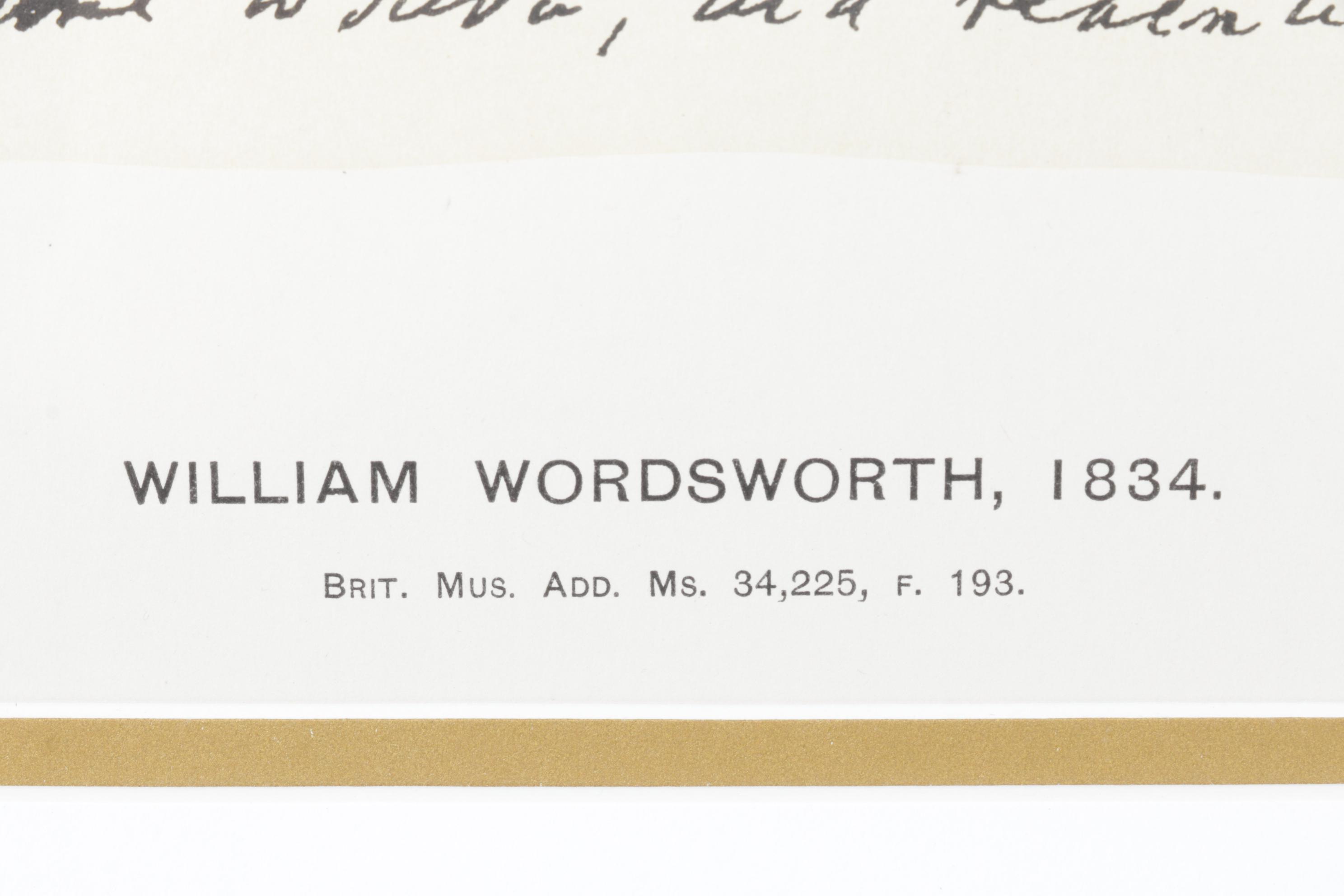 Wordsworth Fascimile 1834 Manuscript Note from "Universal Classic Manuscripts"