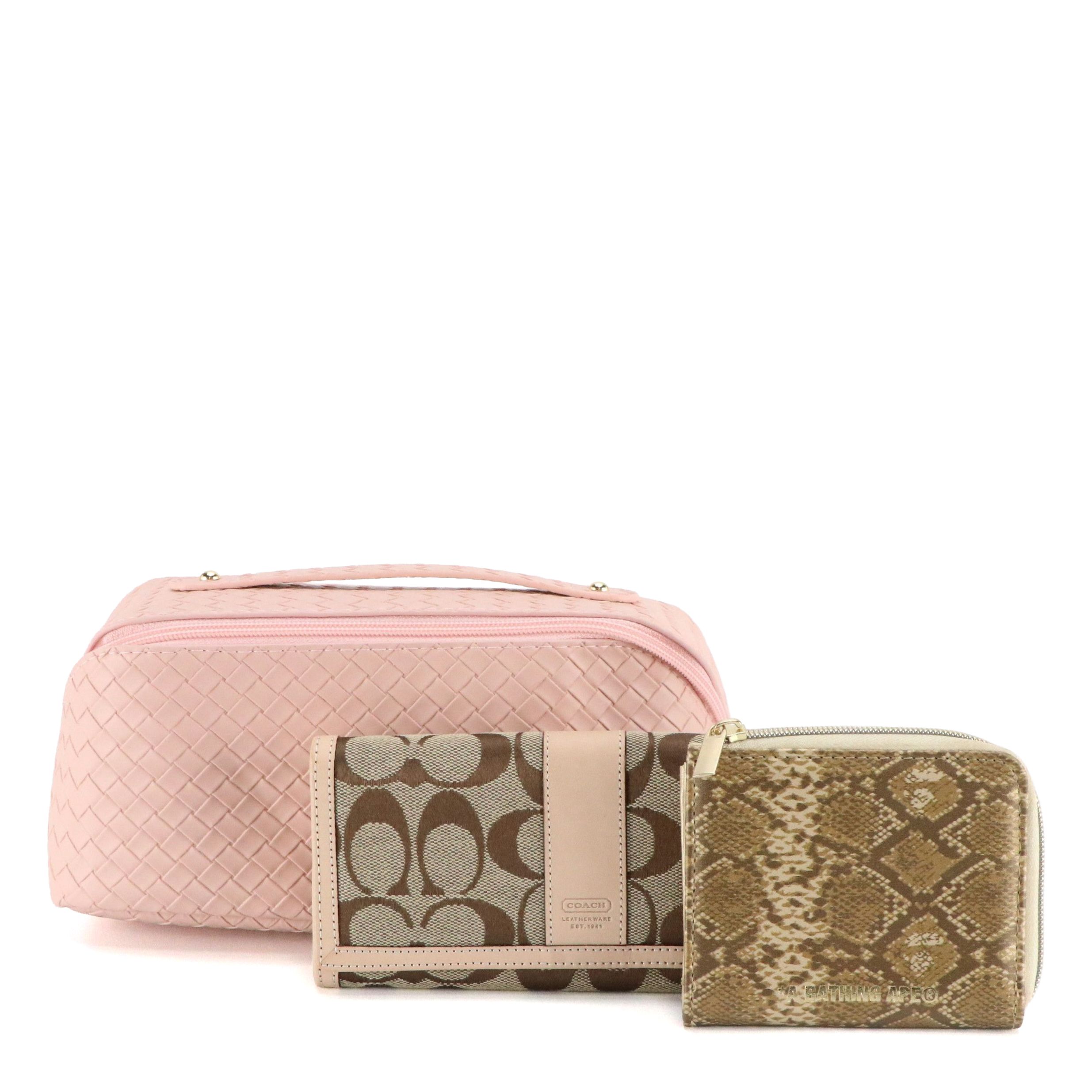 A Bathing Ape Snake Print Zip Wallet, Coach Signature Canvas Wallet, Other Pouch
