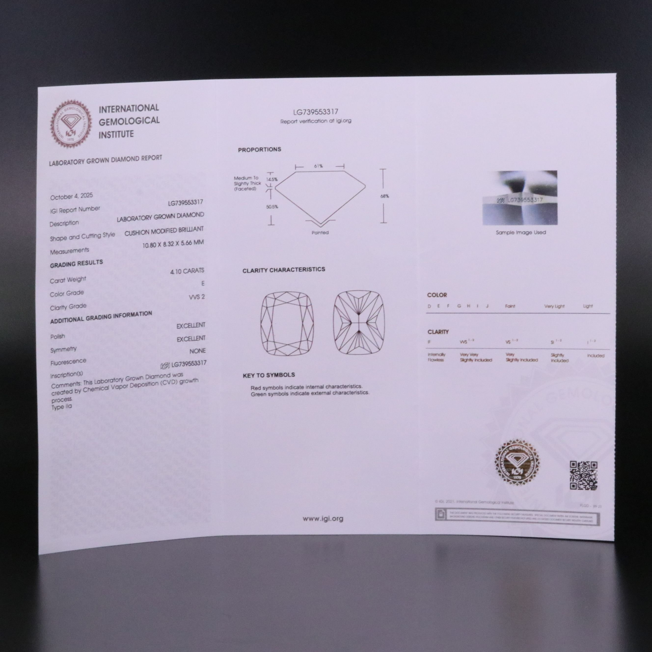 Loose 4.10 CT Lab Grown Diamond with IGI Report