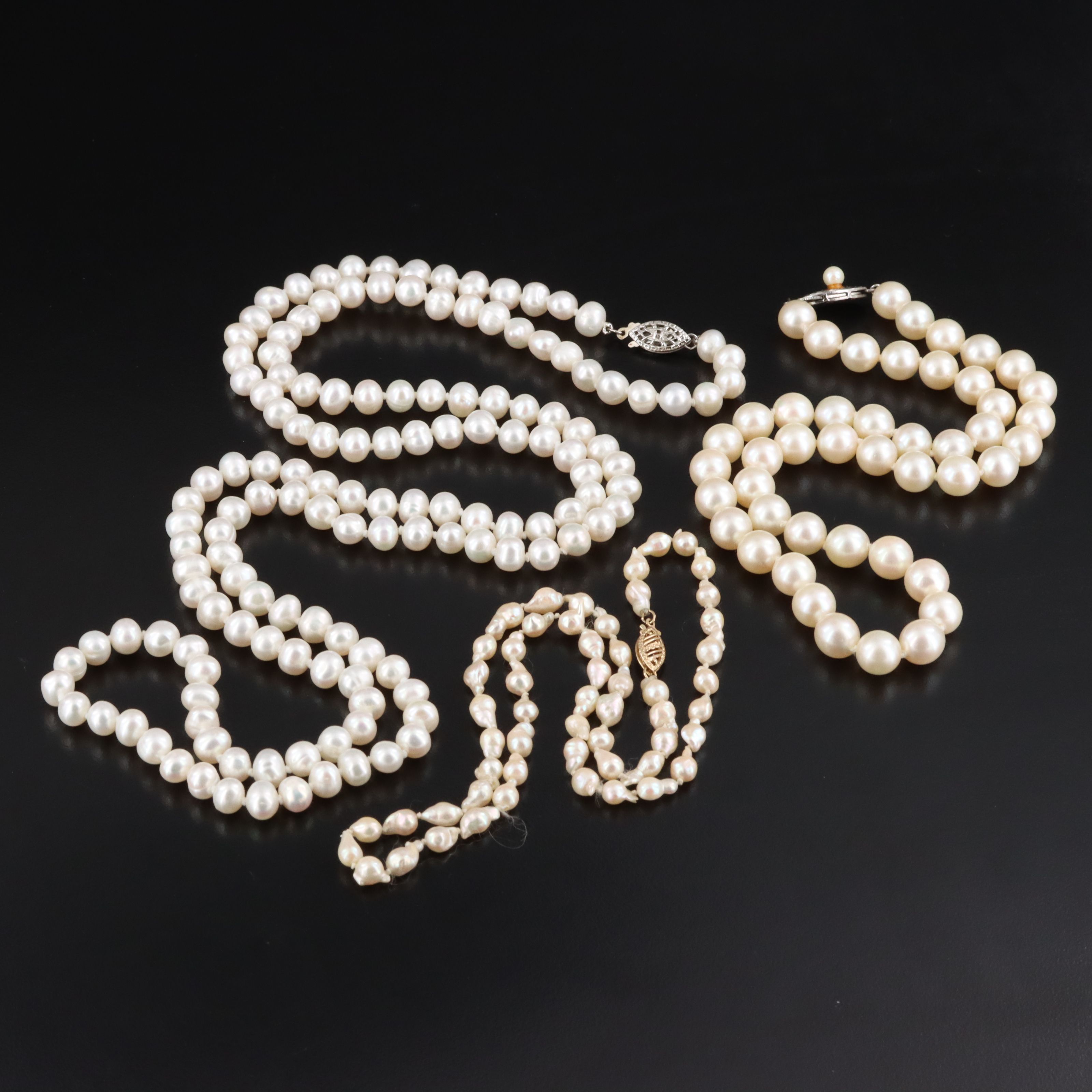 Vintage Pearl Necklaces Including 14K and Sterling